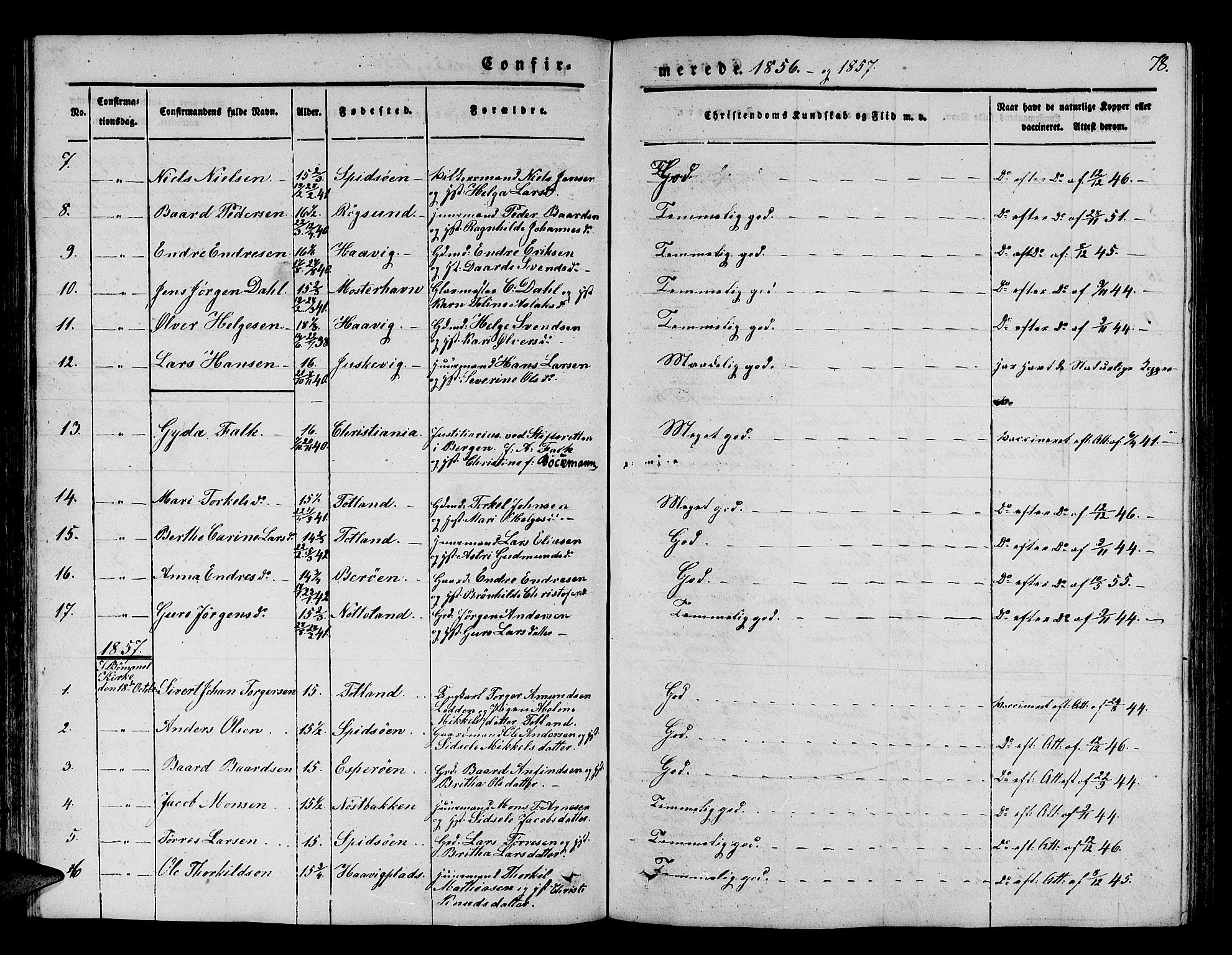 Finnås sokneprestembete, SAB/A-99925/H/Ha/Hab/Haba/L0001: Parish register (copy) no. A 1, 1851-1873, p. 78