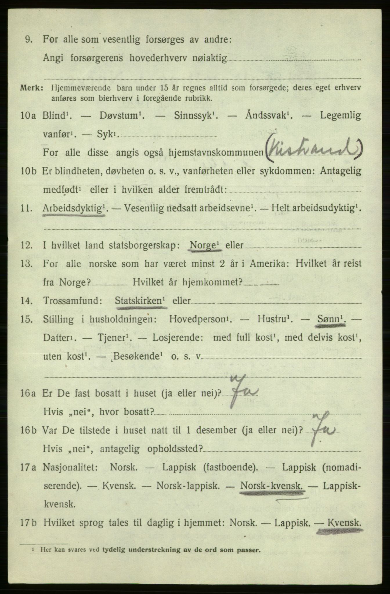 SATØ, 1920 census for Kistrand, 1920, p. 4251