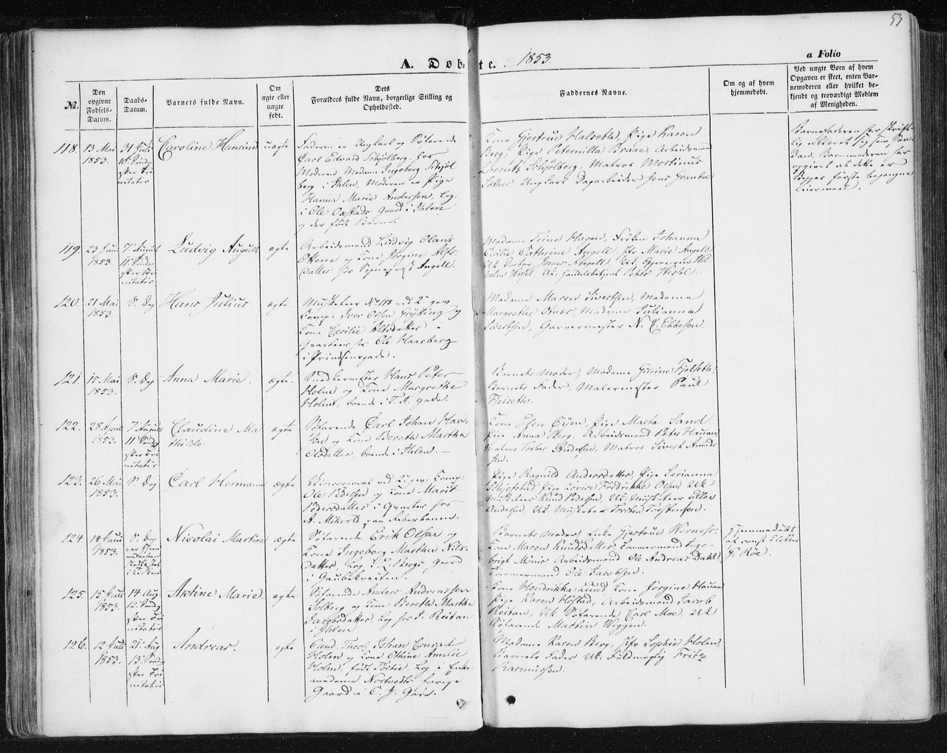 Ministerialprotokoller, klokkerbøker og fødselsregistre - Sør-Trøndelag, AV/SAT-A-1456/602/L0112: Parish register (official) no. 602A10, 1848-1859, p. 53