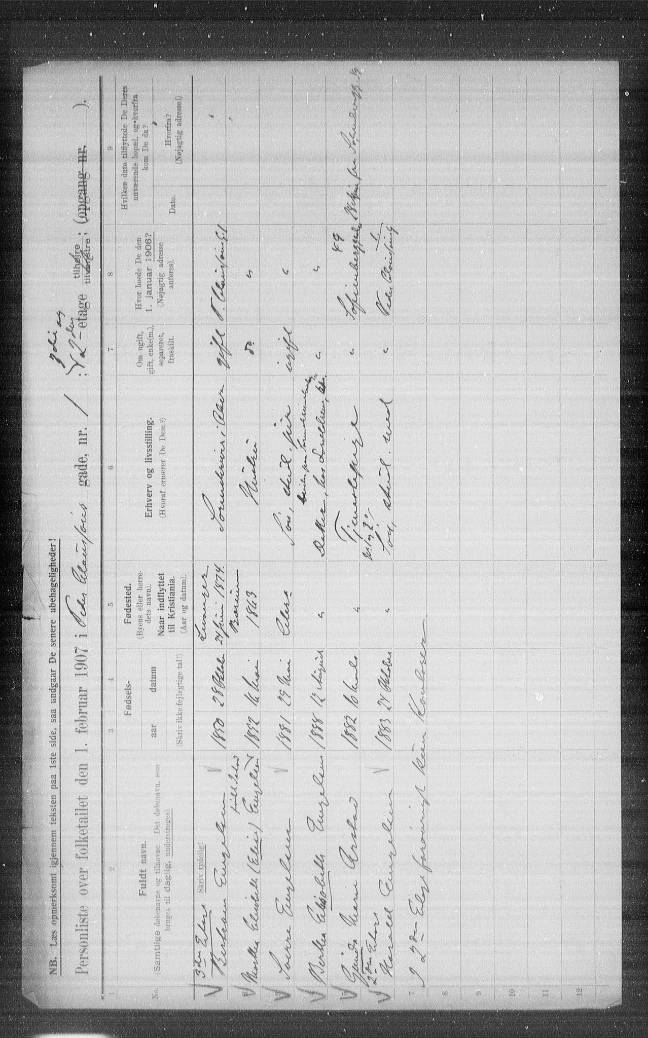 OBA, Municipal Census 1907 for Kristiania, 1907, p. 40312