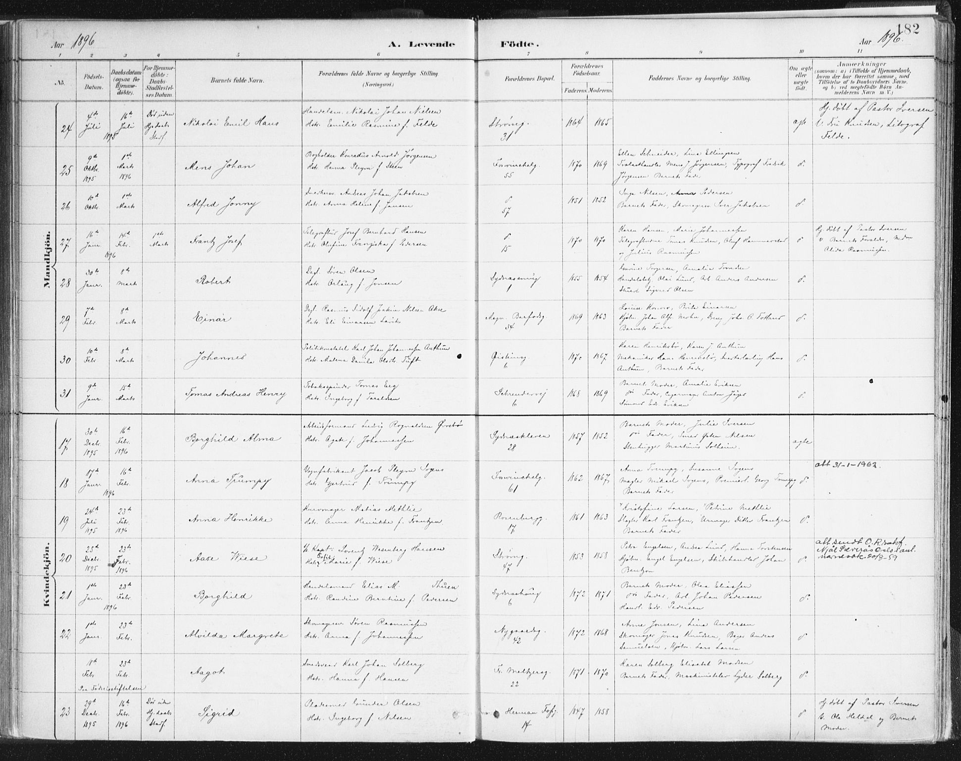 Johanneskirken sokneprestembete, AV/SAB-A-76001/H/Haa/L0001: Parish register (official) no. A 1, 1885-1900, p. 182