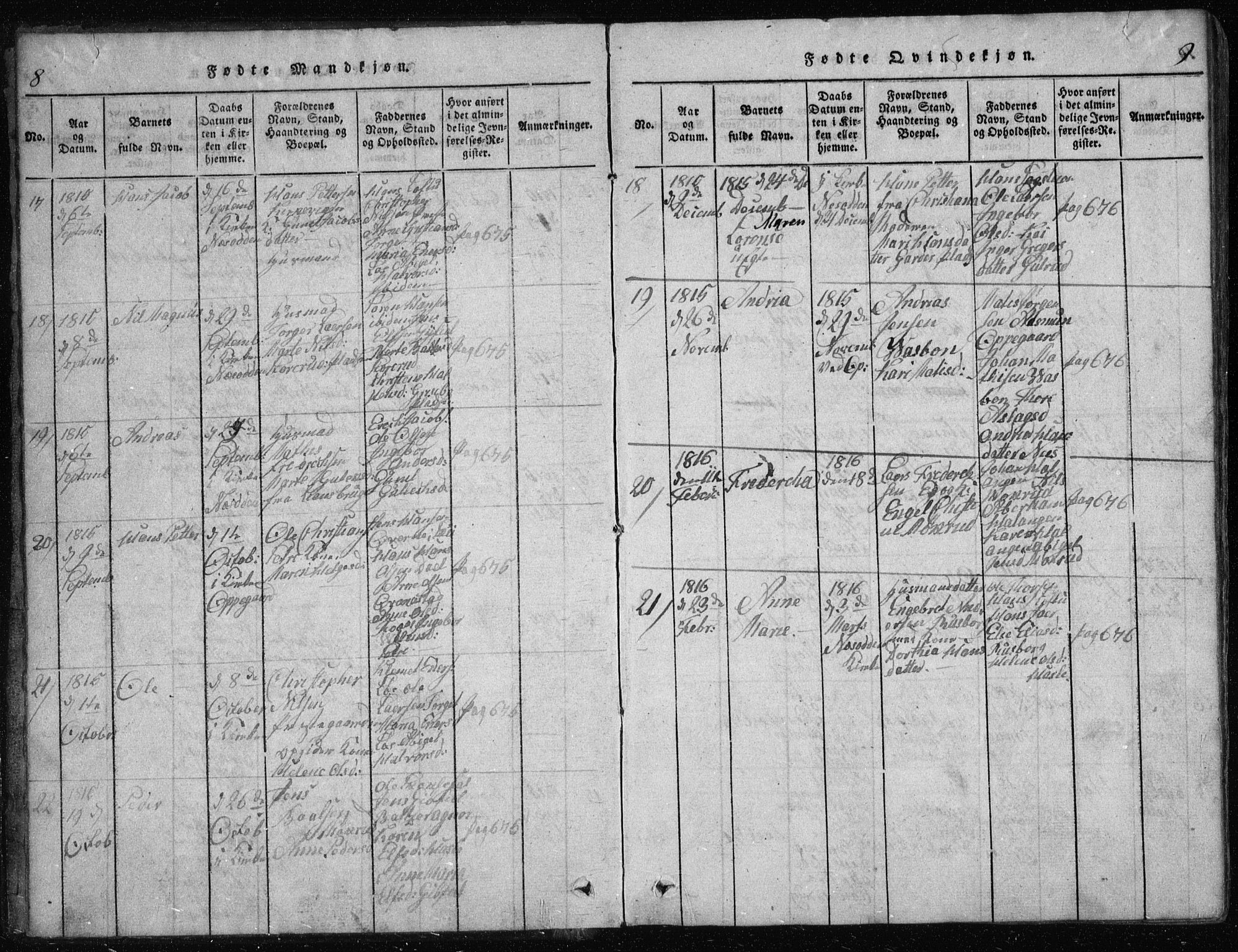 Nesodden prestekontor Kirkebøker, AV/SAO-A-10013/G/Ga/L0001: Parish register (copy) no. I 1, 1814-1847, p. 8-9