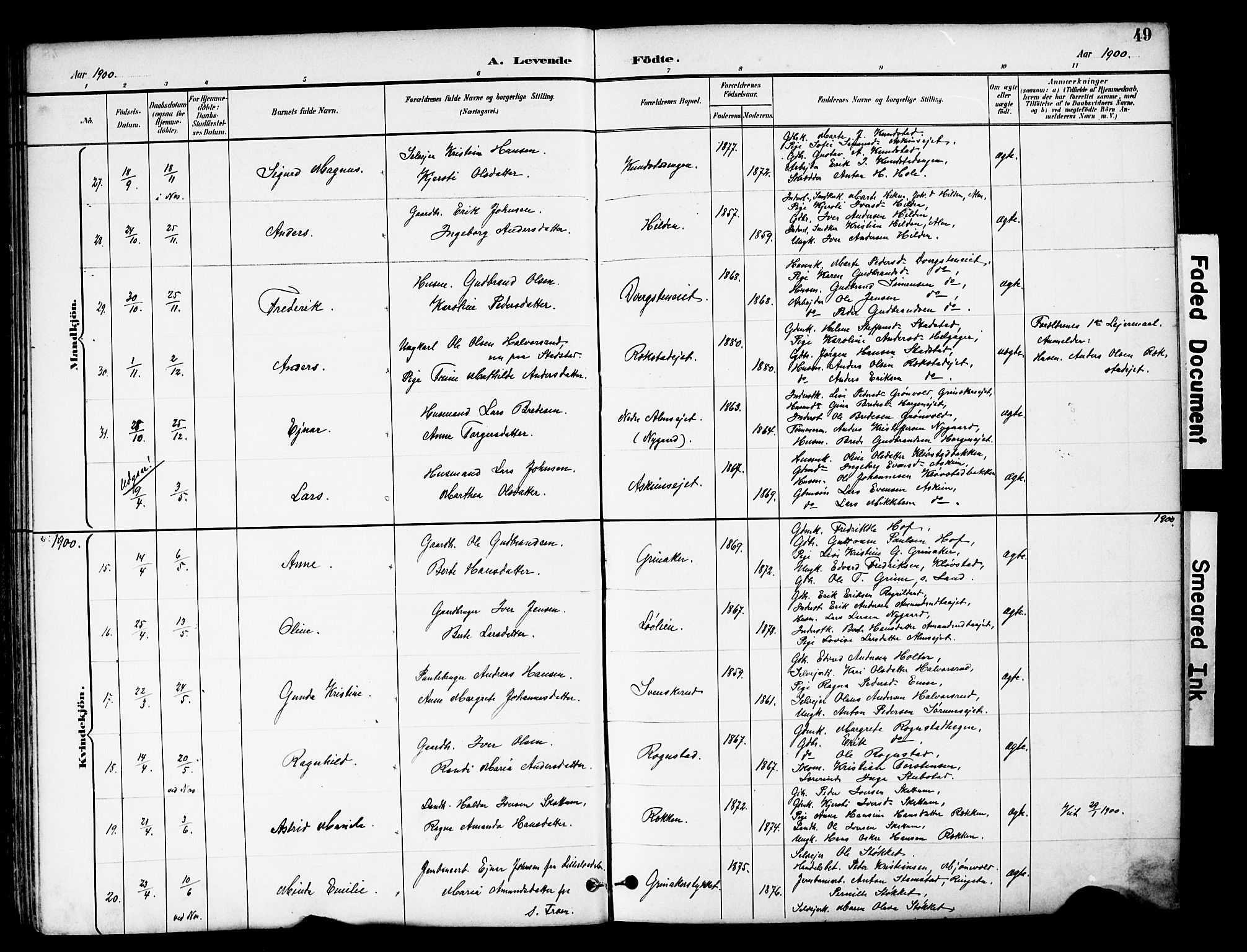 Brandbu prestekontor, AV/SAH-PREST-114/H/Ha/Hab/L0006: Parish register (copy) no. 6, 1893-1902, p. 49