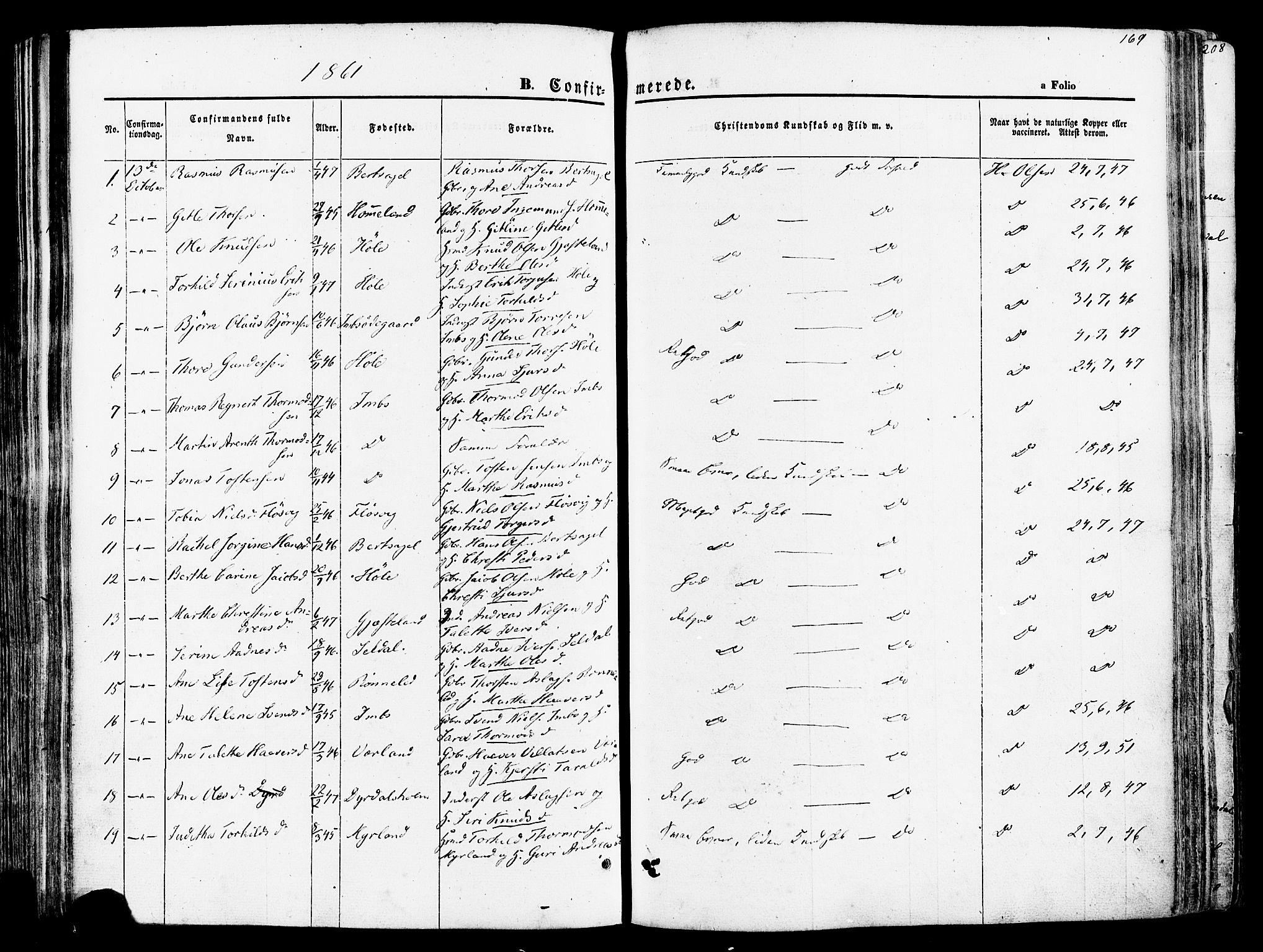 Høgsfjord sokneprestkontor, SAST/A-101624/H/Ha/Haa/L0002: Parish register (official) no. A 2, 1855-1885, p. 169