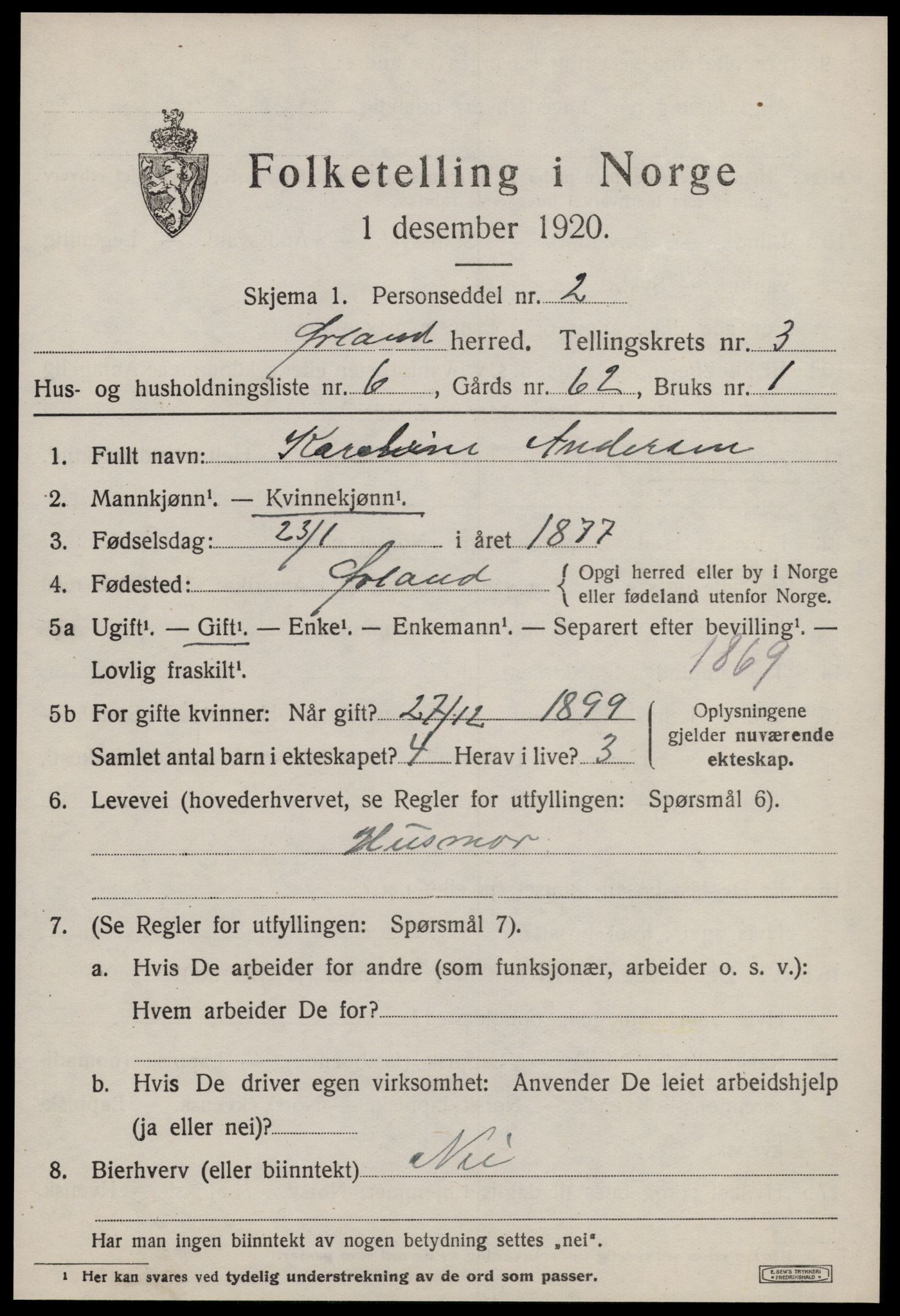 SAT, 1920 census for Ørland, 1920, p. 2533