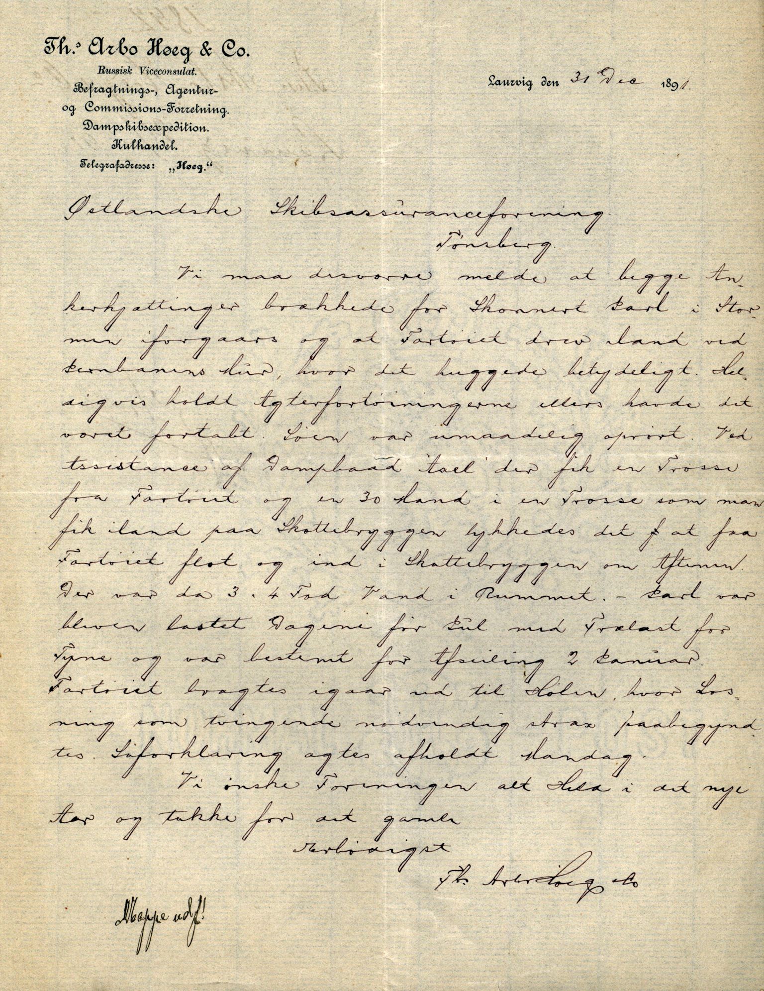 Pa 63 - Østlandske skibsassuranceforening, VEMU/A-1079/G/Ga/L0027/0002: Havaridokumenter / Jarlen, Jarl, St. Petersburg, Sir John Lawrence, Sirius, 1891, p. 68