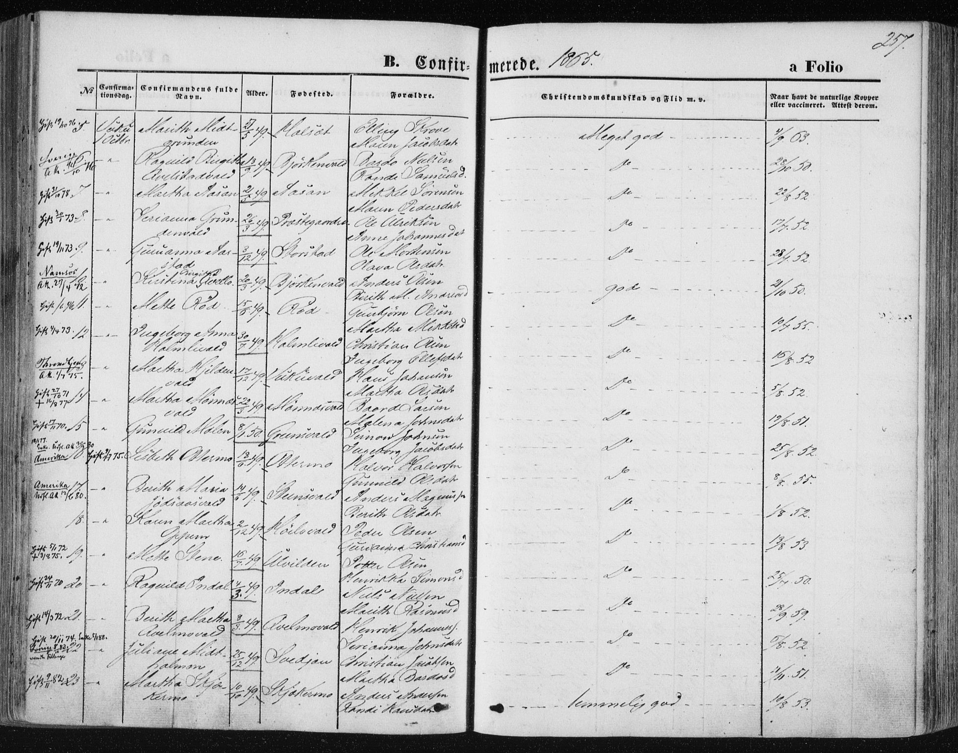 Ministerialprotokoller, klokkerbøker og fødselsregistre - Nord-Trøndelag, AV/SAT-A-1458/723/L0241: Parish register (official) no. 723A10, 1860-1869, p. 257