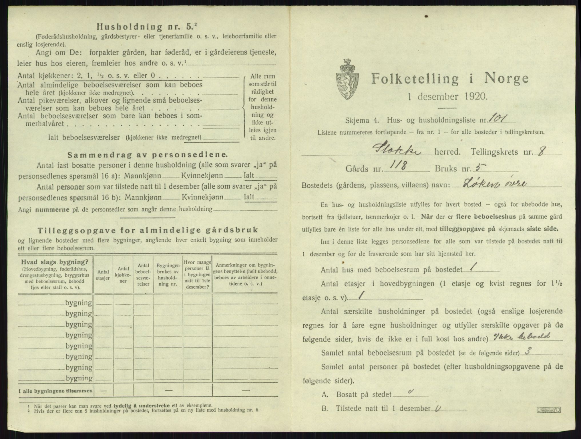 SAKO, 1920 census for Stokke, 1920, p. 1660