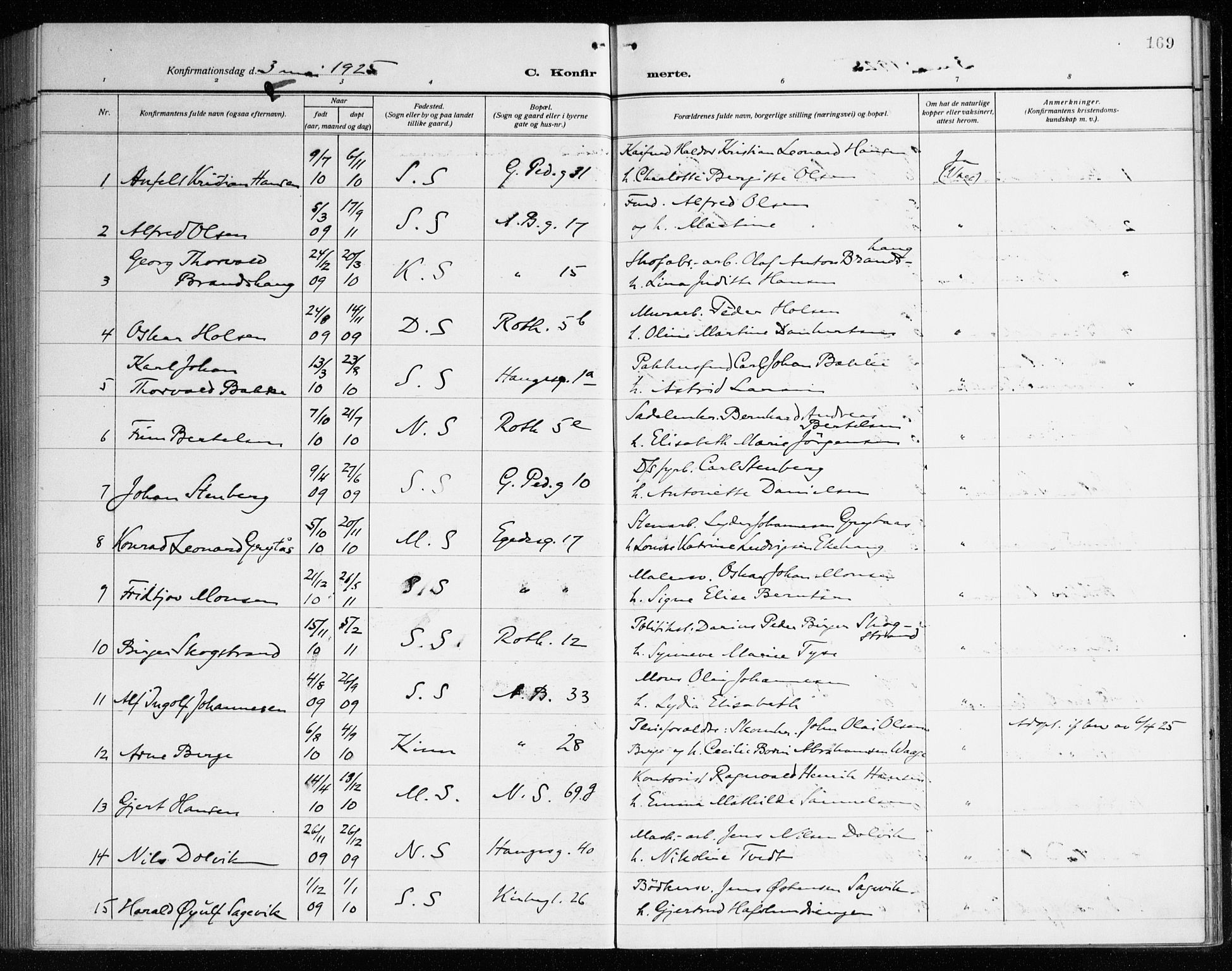 Sandviken Sokneprestembete, SAB/A-77601/H/Ha/L0012: Parish register (official) no. C 3, 1918-1926, p. 169