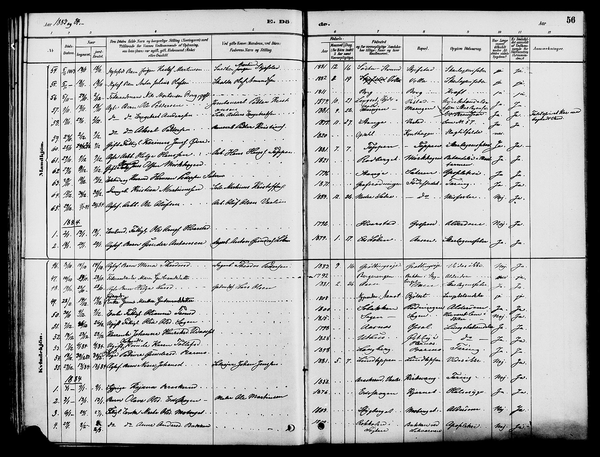 Elverum prestekontor, AV/SAH-PREST-044/H/Ha/Haa/L0012: Parish register (official) no. 12, 1880-1893, p. 56