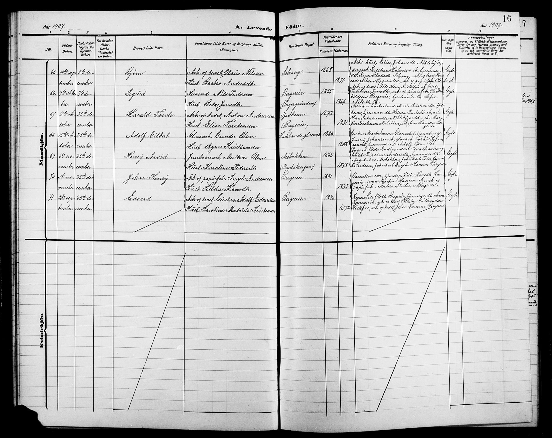 Jevnaker prestekontor, AV/SAH-PREST-116/H/Ha/Hab/L0004: Parish register (copy) no. 4, 1907-1918, p. 16