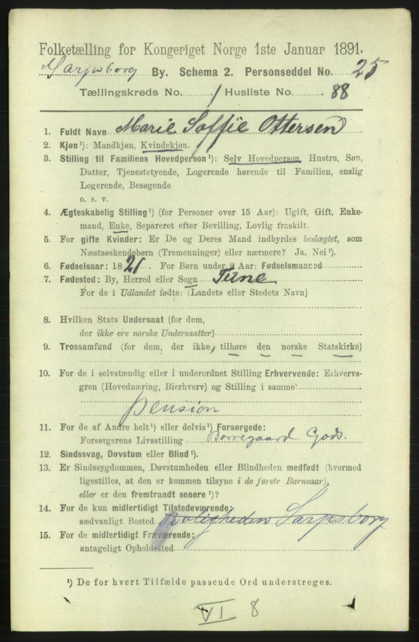 RA, 1891 census for 0102 Sarpsborg, 1891, p. 1066