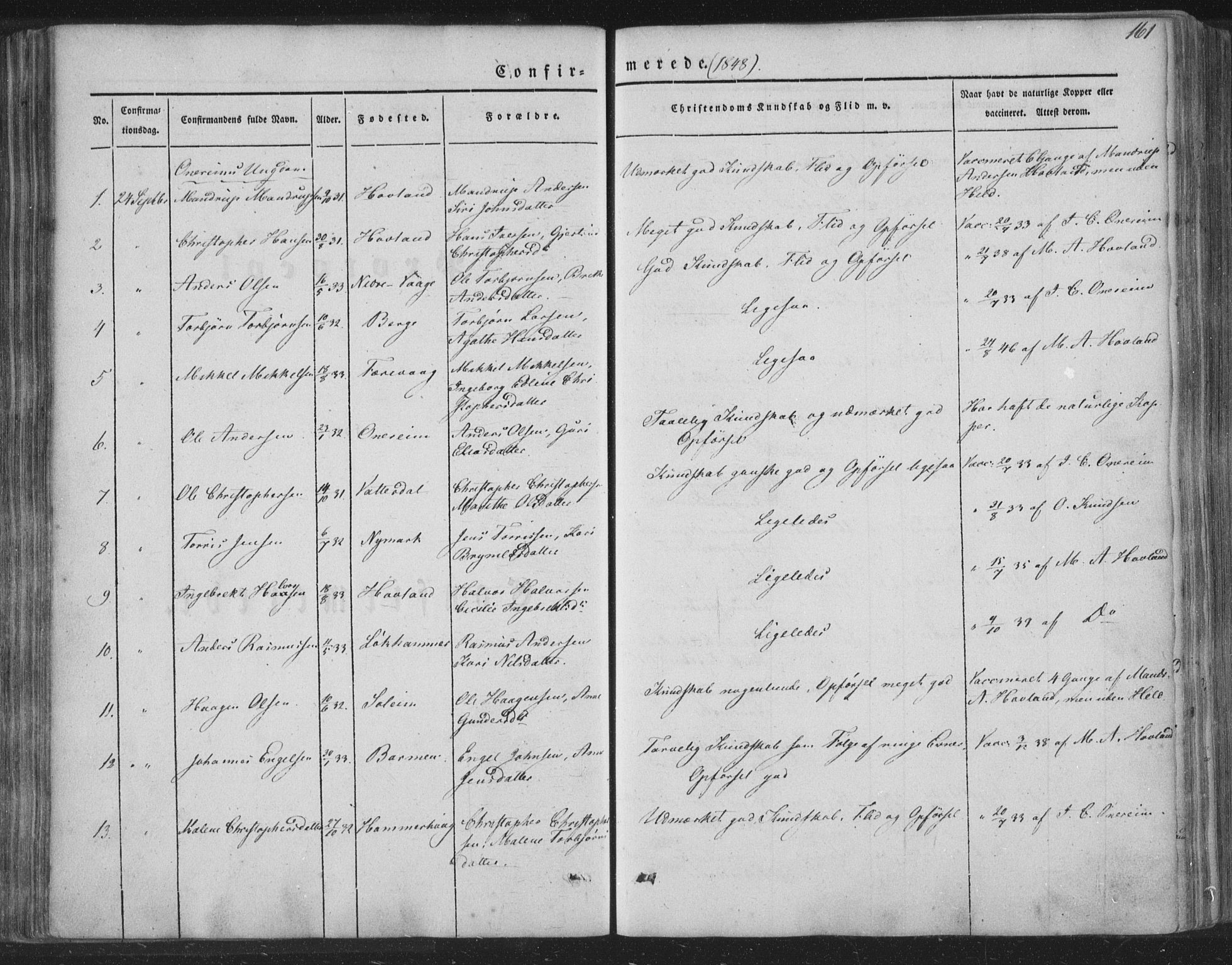 Tysnes sokneprestembete, AV/SAB-A-78601/H/Haa: Parish register (official) no. A 10, 1848-1859, p. 161