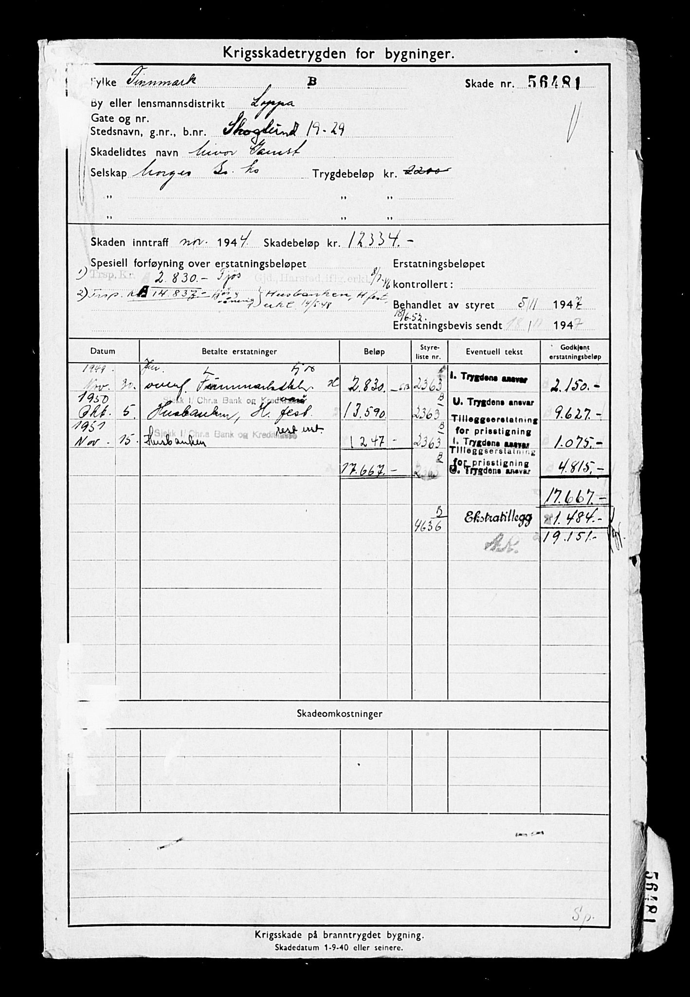 Krigsskadetrygdene for bygninger og løsøre, AV/RA-S-1548/V/L0013: Bygning. Trygdete skader inntruffet etter 1/9-40. Skadenr. 56479-59129. positiv Original, 1940-1945