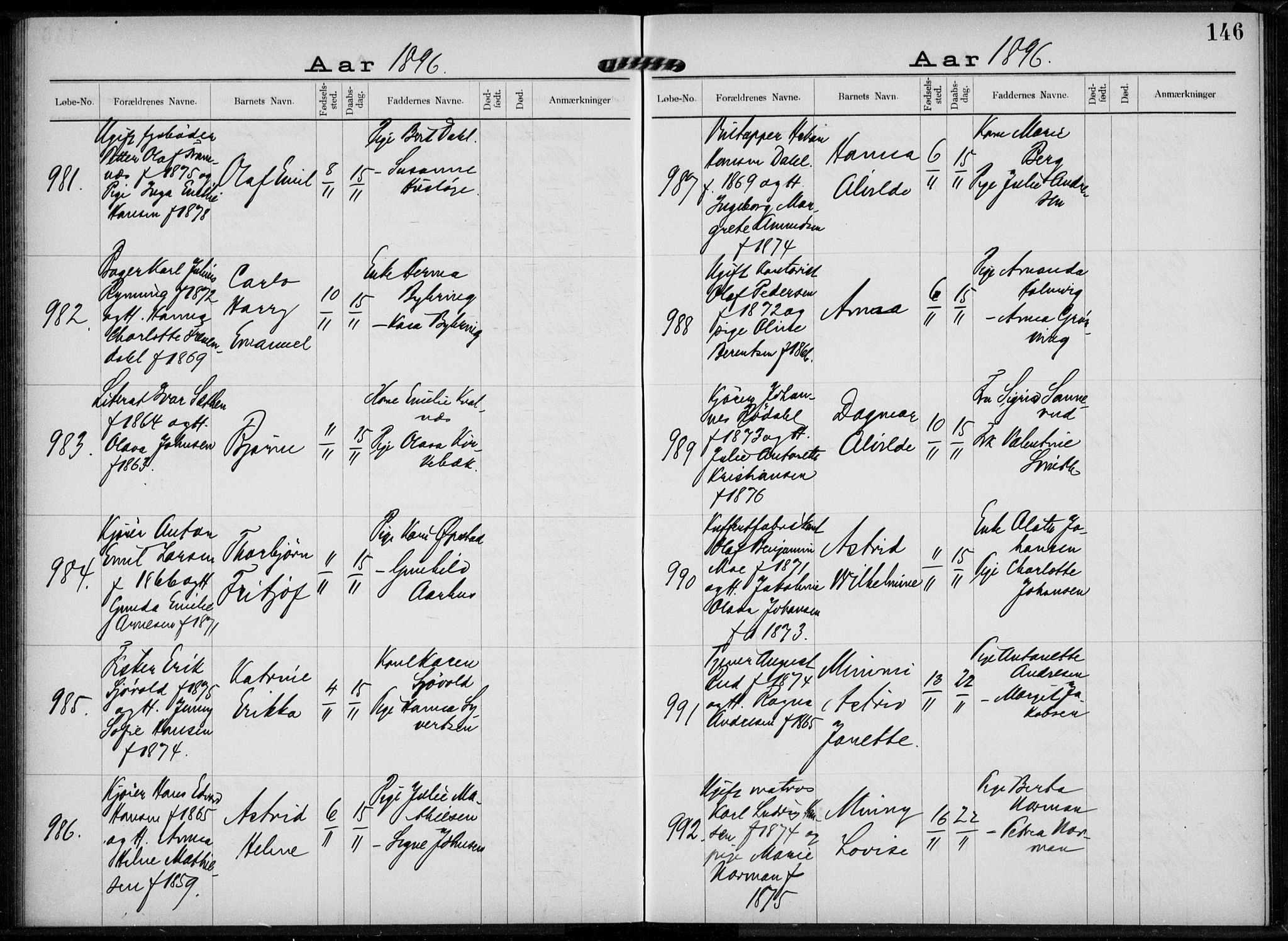 Rikshospitalet prestekontor Kirkebøker, SAO/A-10309b/K/L0004/0002: Baptism register no. 4.2, 1895-1897, p. 146