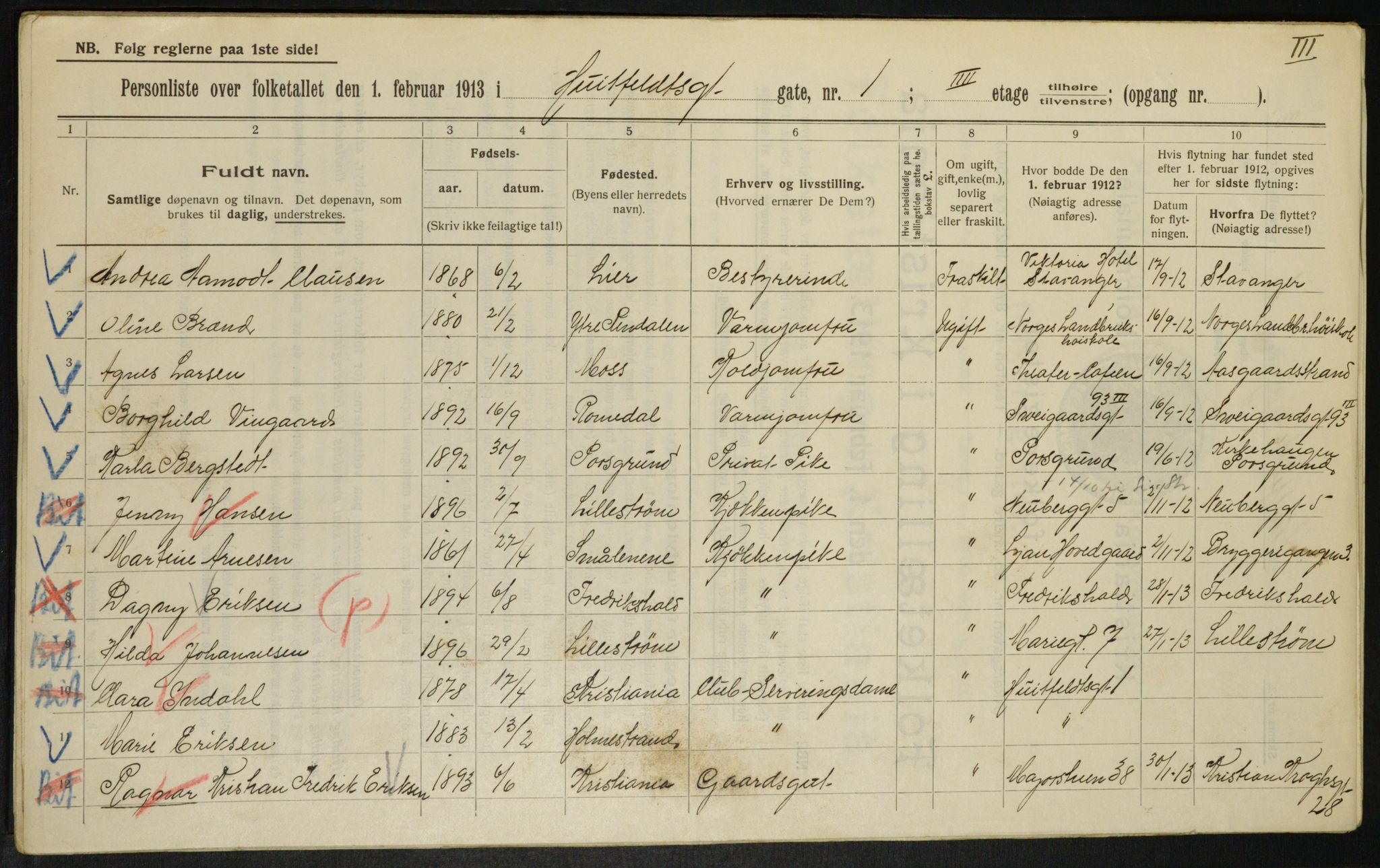 OBA, Municipal Census 1913 for Kristiania, 1913, p. 41372