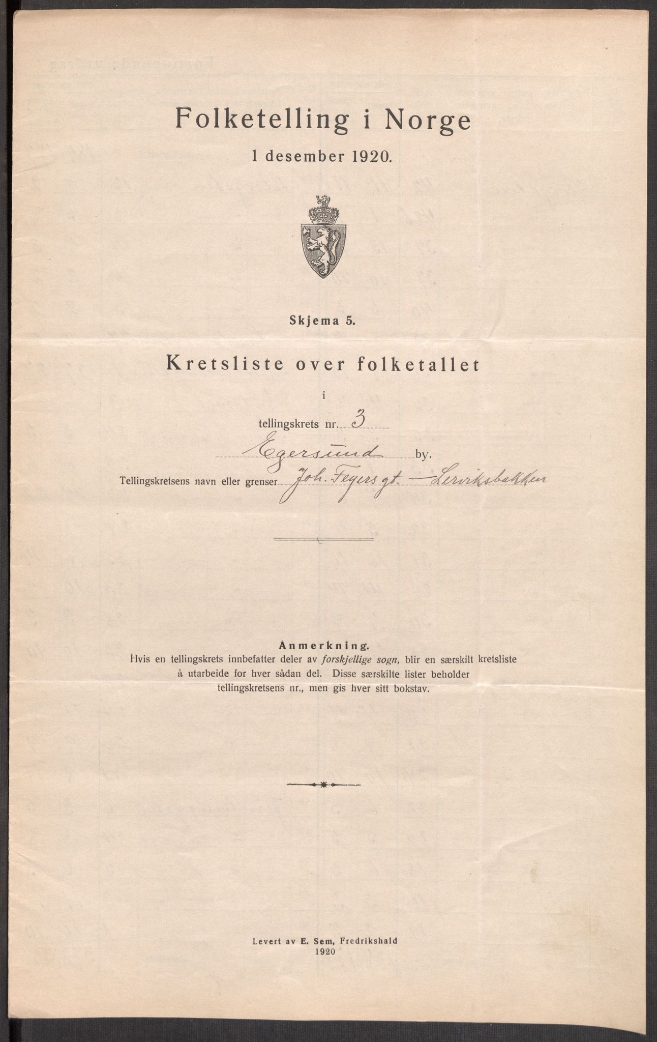 SAST, 1920 census for Egersund town, 1920, p. 13