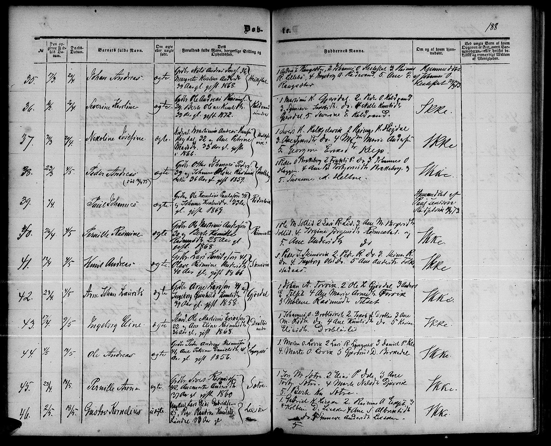 Ministerialprotokoller, klokkerbøker og fødselsregistre - Møre og Romsdal, AV/SAT-A-1454/511/L0157: Parish register (copy) no. 511C03, 1864-1884, p. 188