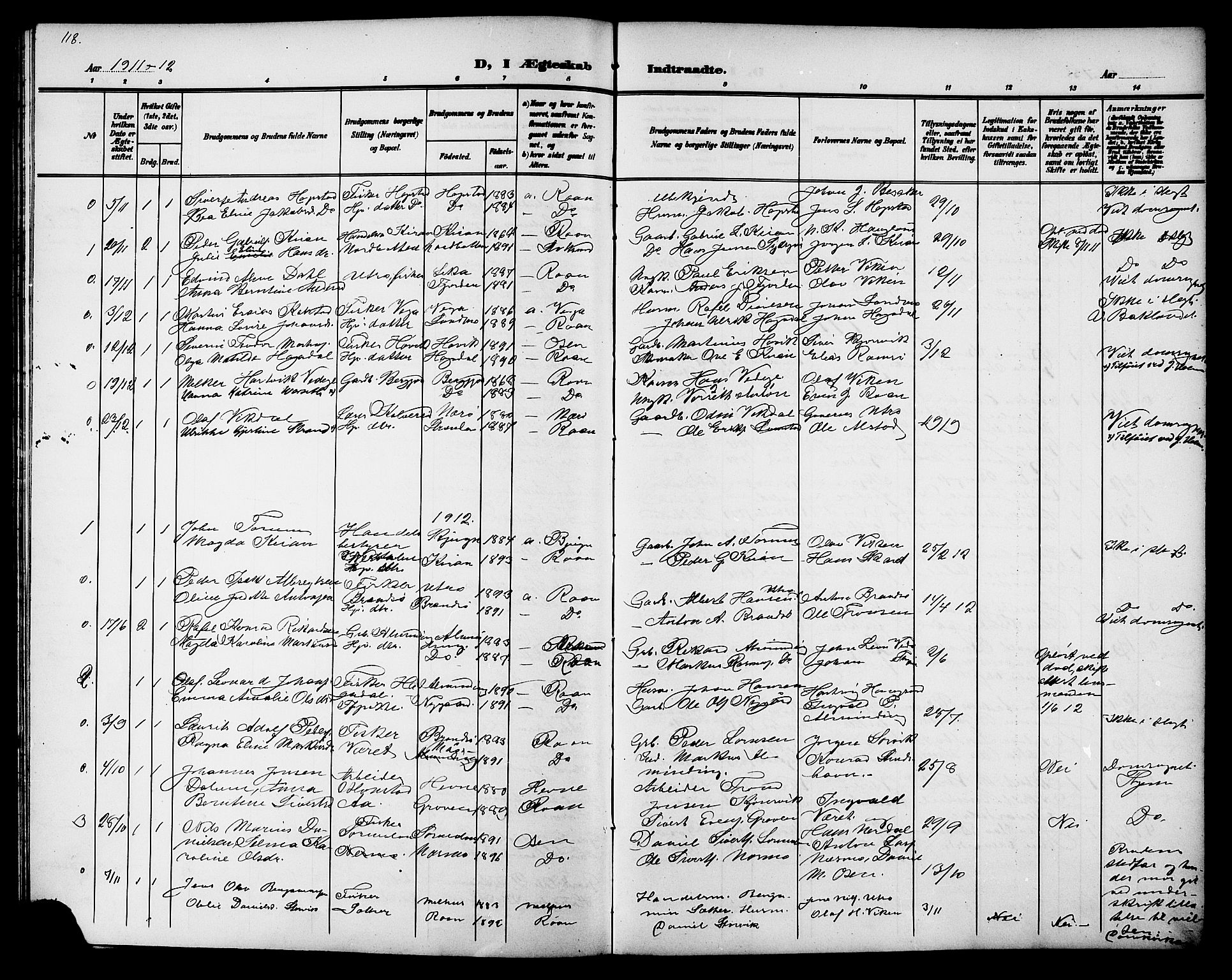 Ministerialprotokoller, klokkerbøker og fødselsregistre - Sør-Trøndelag, SAT/A-1456/657/L0717: Parish register (copy) no. 657C04, 1904-1923, p. 118