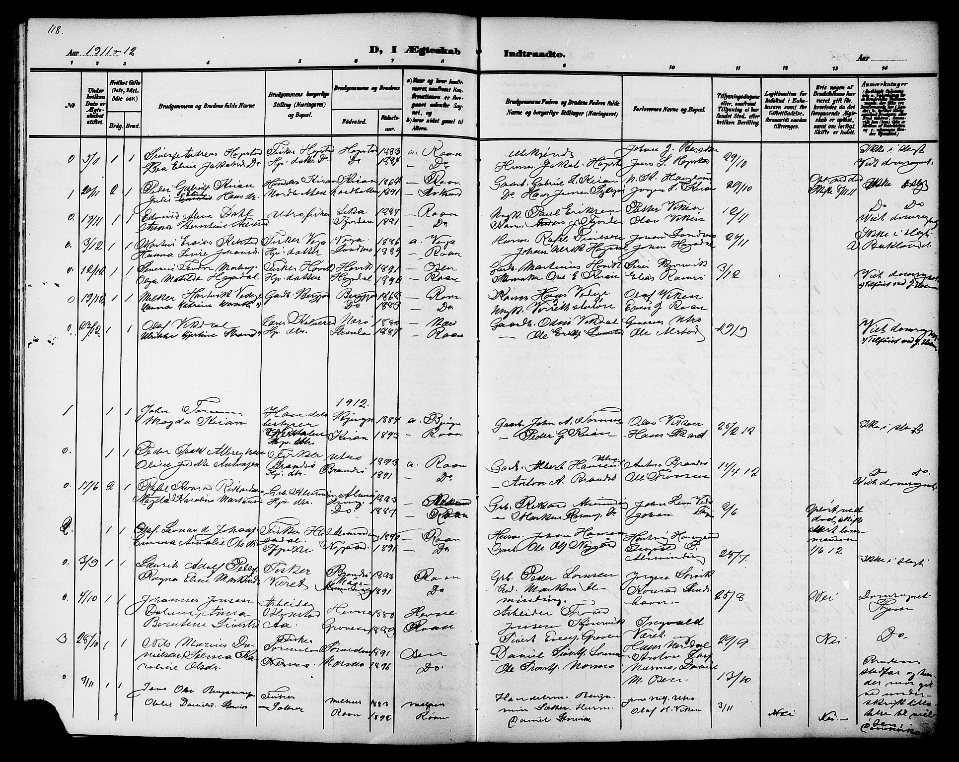 Ministerialprotokoller, klokkerbøker og fødselsregistre - Sør-Trøndelag, AV/SAT-A-1456/657/L0717: Parish register (copy) no. 657C04, 1904-1923, p. 118