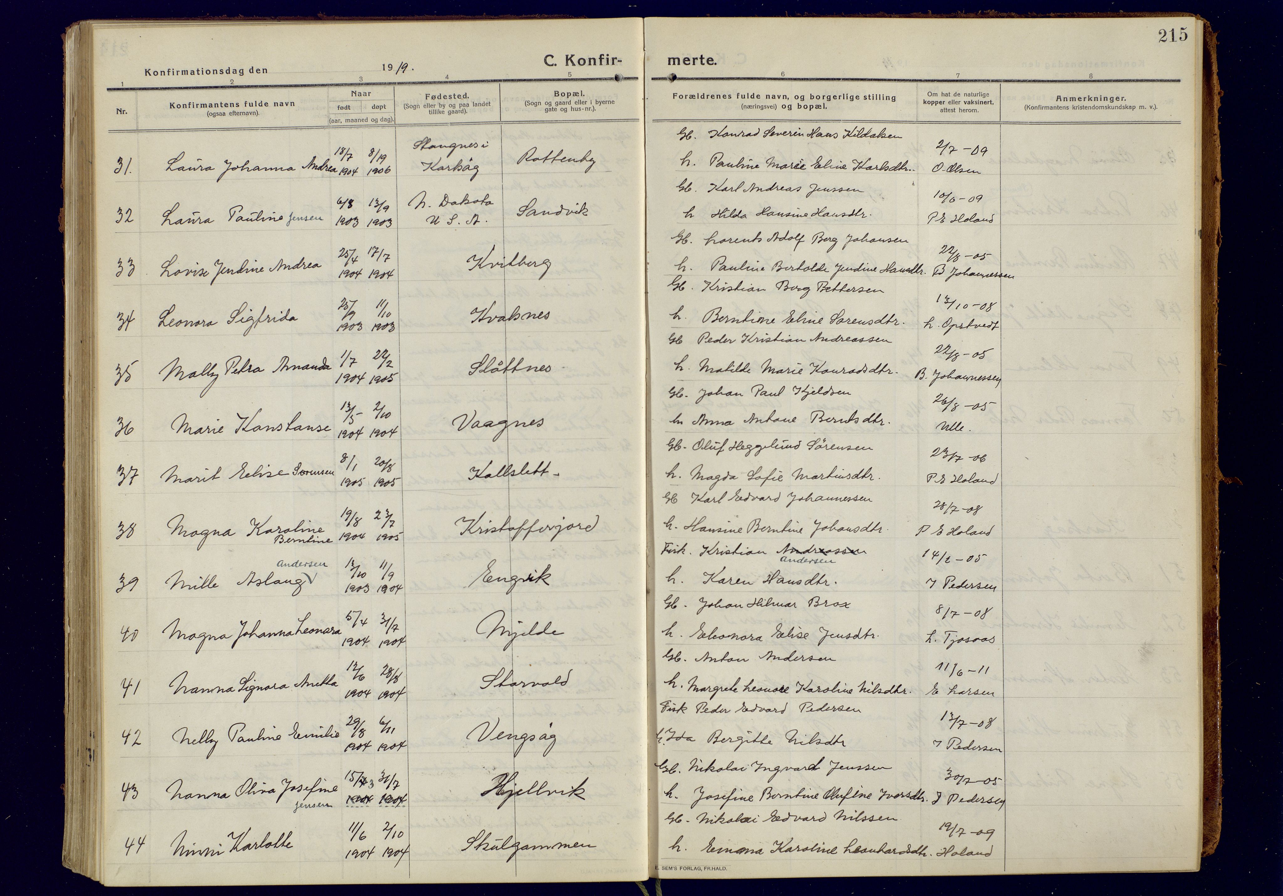 Tromsøysund sokneprestkontor, AV/SATØ-S-1304/G/Ga/L0008kirke: Parish register (official) no. 8, 1914-1922, p. 215