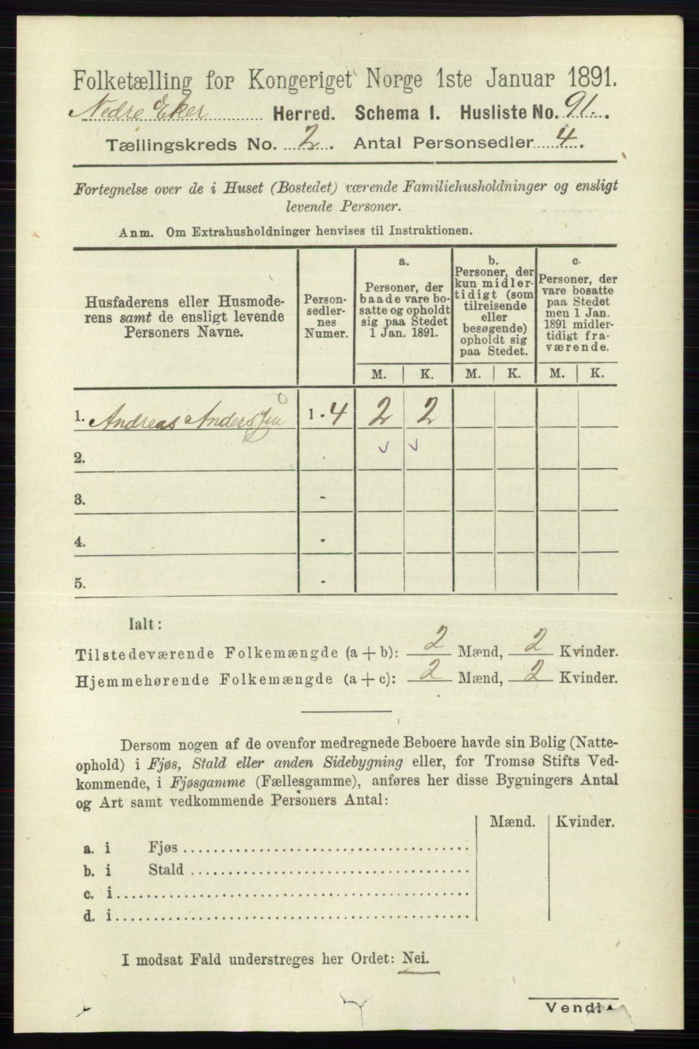 RA, 1891 census for 0625 Nedre Eiker, 1891, p. 537