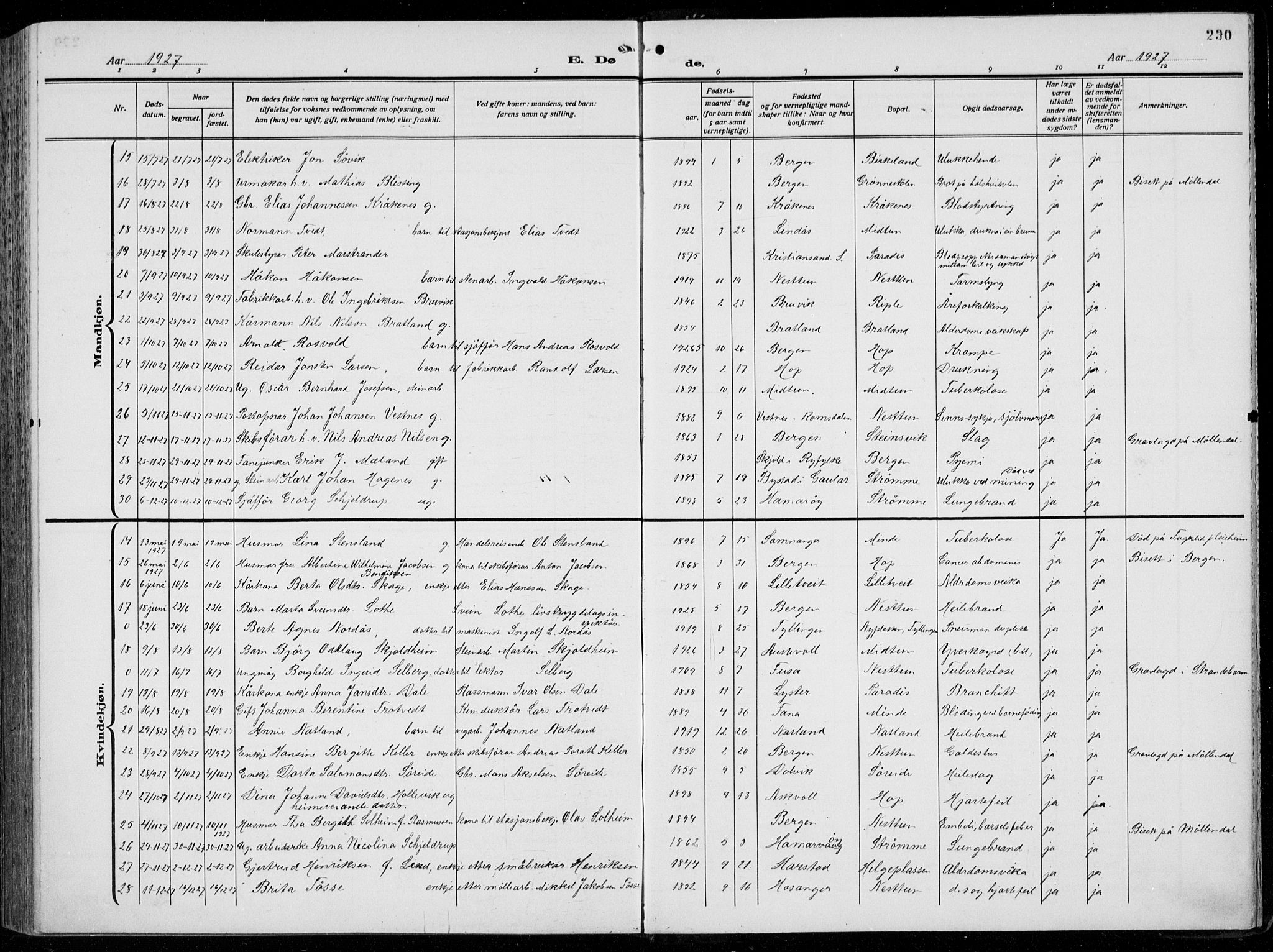 Birkeland Sokneprestembete, AV/SAB-A-74601/H/Hab: Parish register (copy) no. A  8, 1923-1933, p. 230