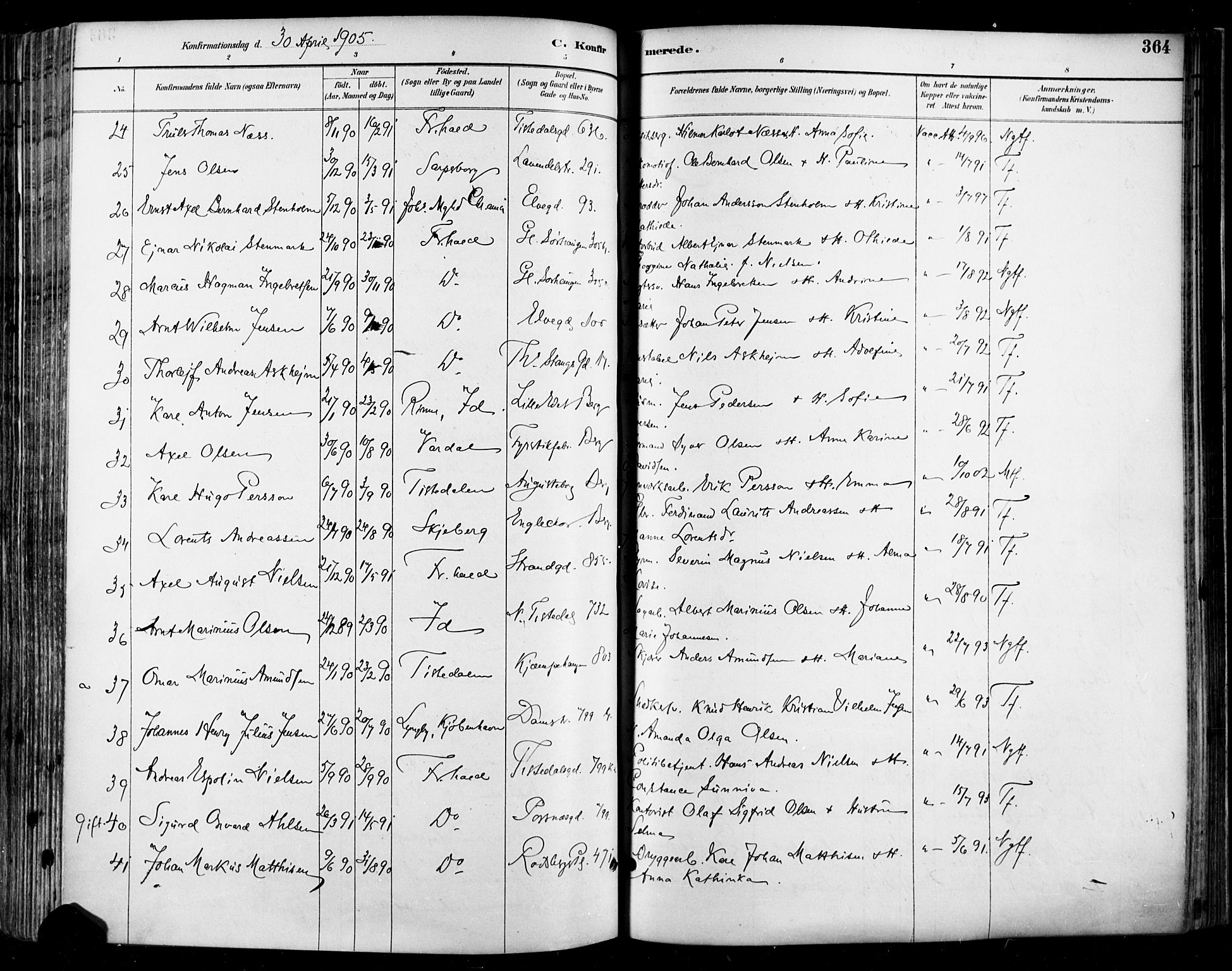 Halden prestekontor Kirkebøker, SAO/A-10909/F/Fa/L0013: Parish register (official) no. I 13, 1890-1906, p. 364