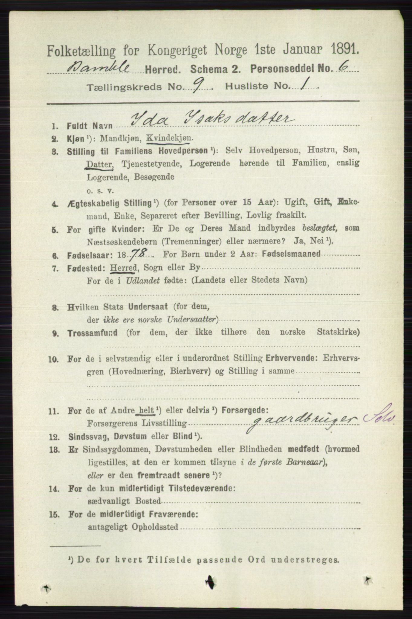 RA, 1891 census for 0814 Bamble, 1891, p. 4190