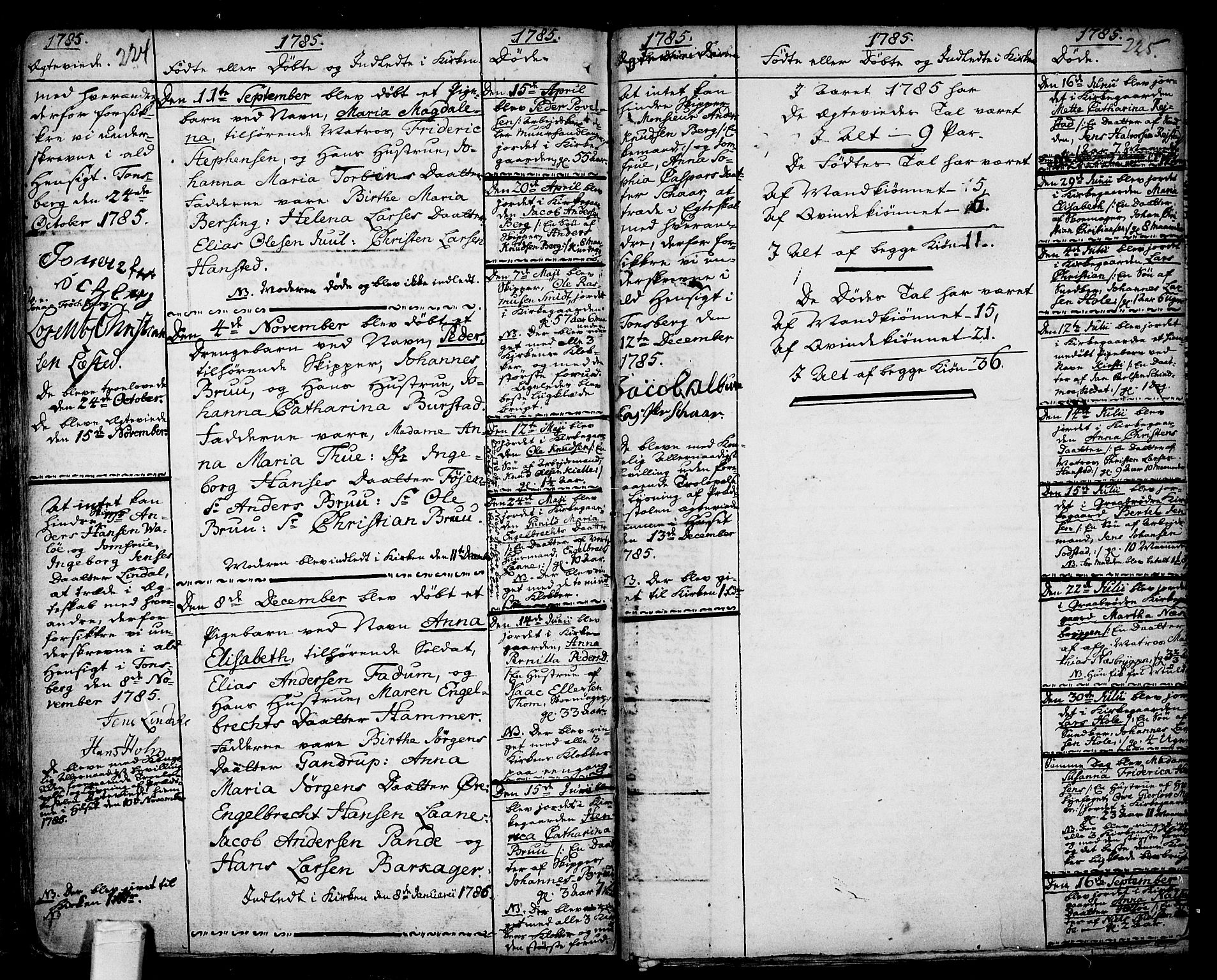 Tønsberg kirkebøker, AV/SAKO-A-330/F/Fb/L0001: Parish register (official) no. II 1, 1690-1796, p. 224-225