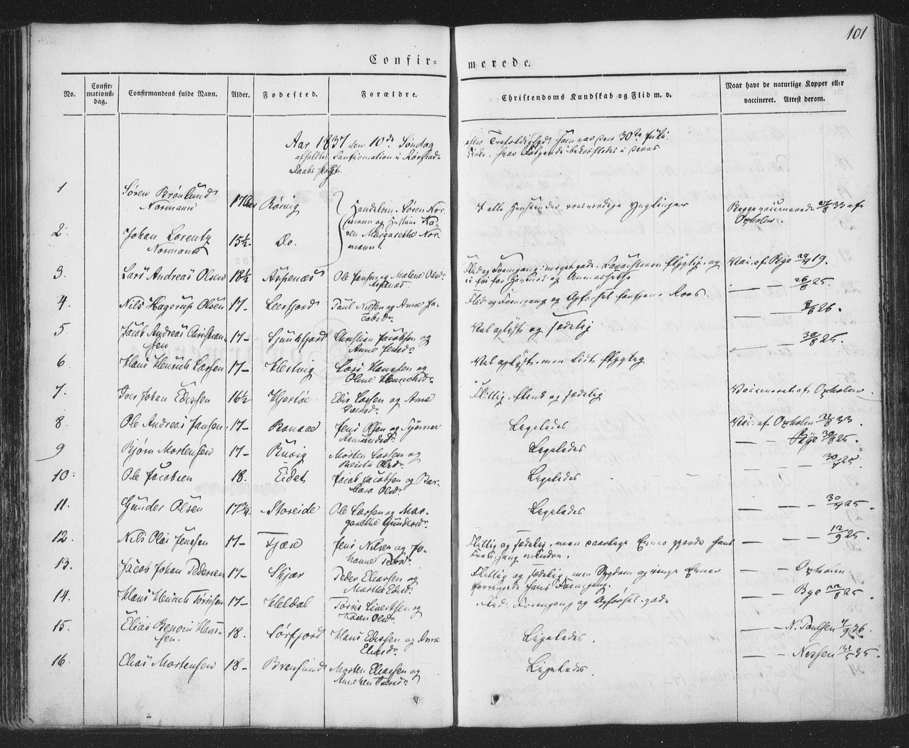 Ministerialprotokoller, klokkerbøker og fødselsregistre - Nordland, AV/SAT-A-1459/853/L0769: Parish register (official) no. 853A08, 1836-1856, p. 101
