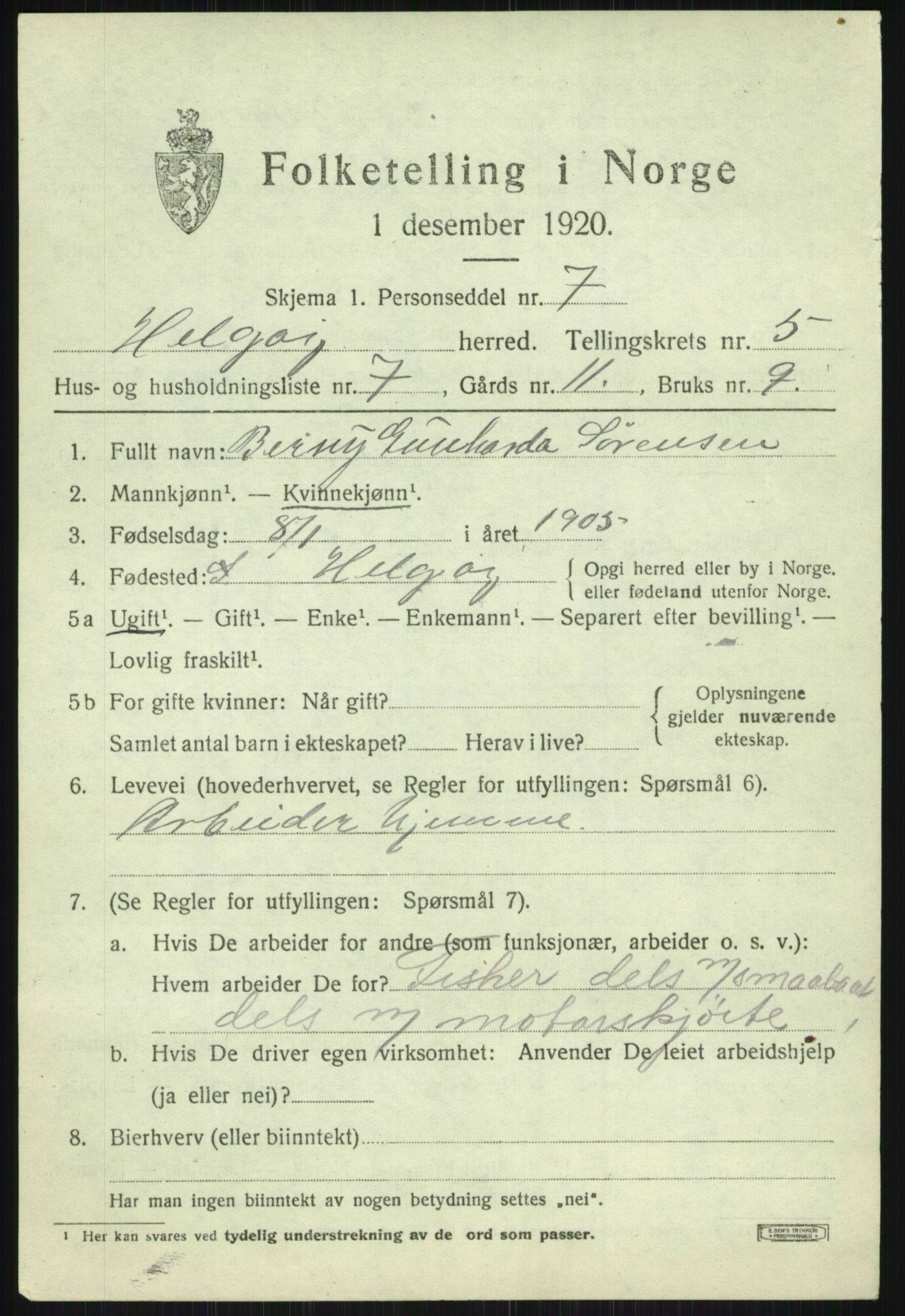 SATØ, 1920 census for Helgøy, 1920, p. 2023