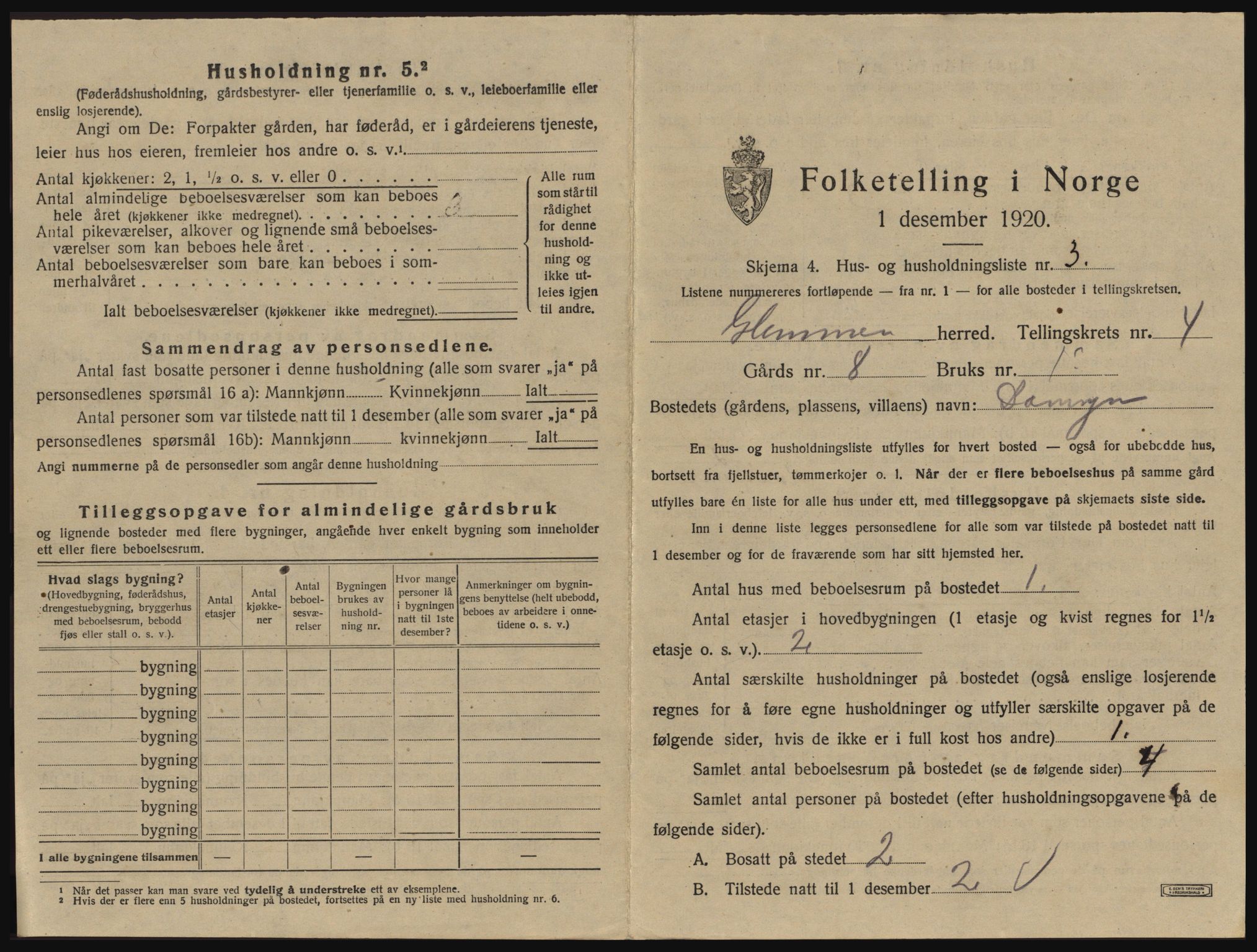 SAO, 1920 census for Glemmen, 1920, p. 1463