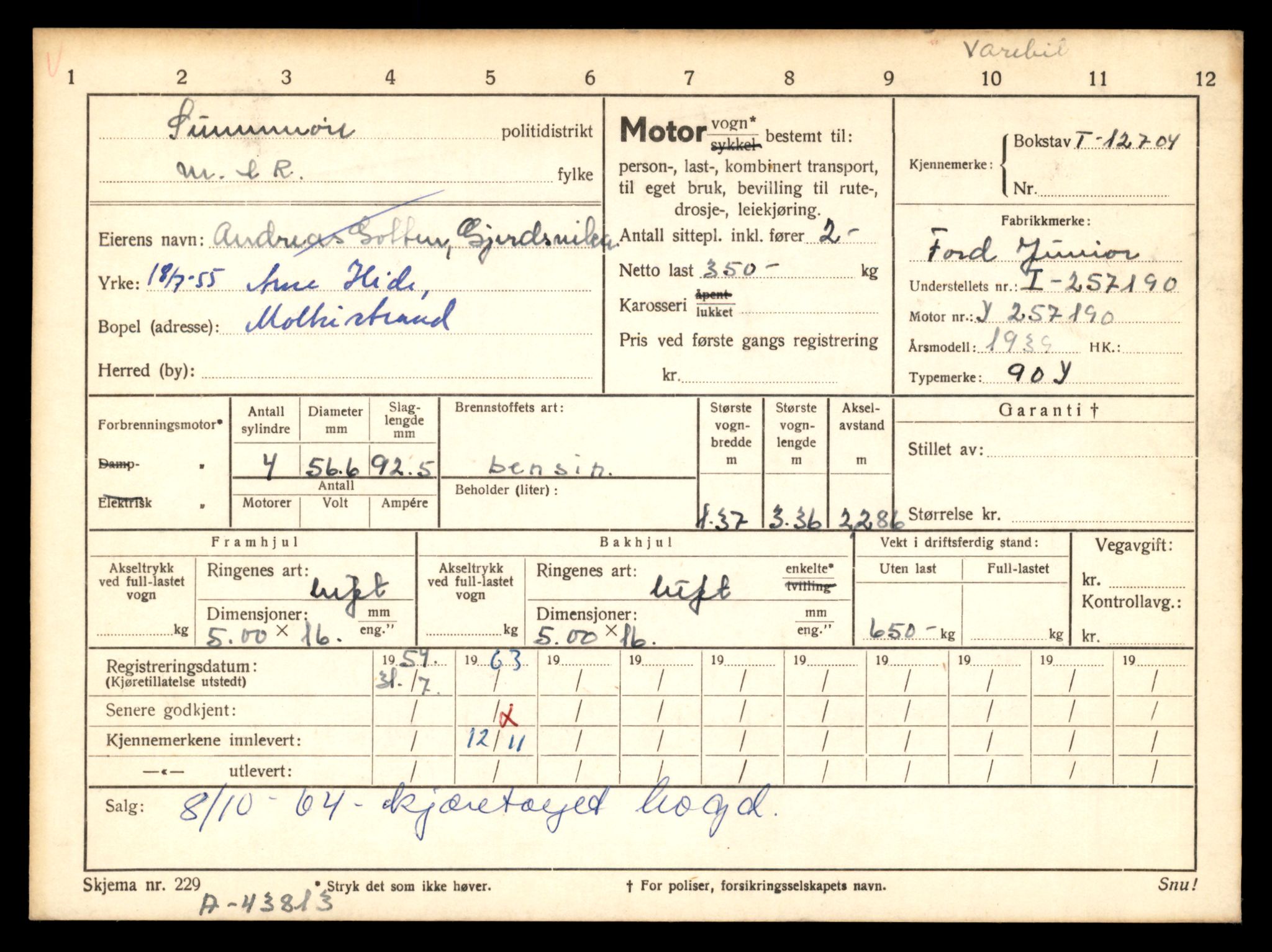 Møre og Romsdal vegkontor - Ålesund trafikkstasjon, AV/SAT-A-4099/F/Fe/L0035: Registreringskort for kjøretøy T 12653 - T 12829, 1927-1998, p. 968