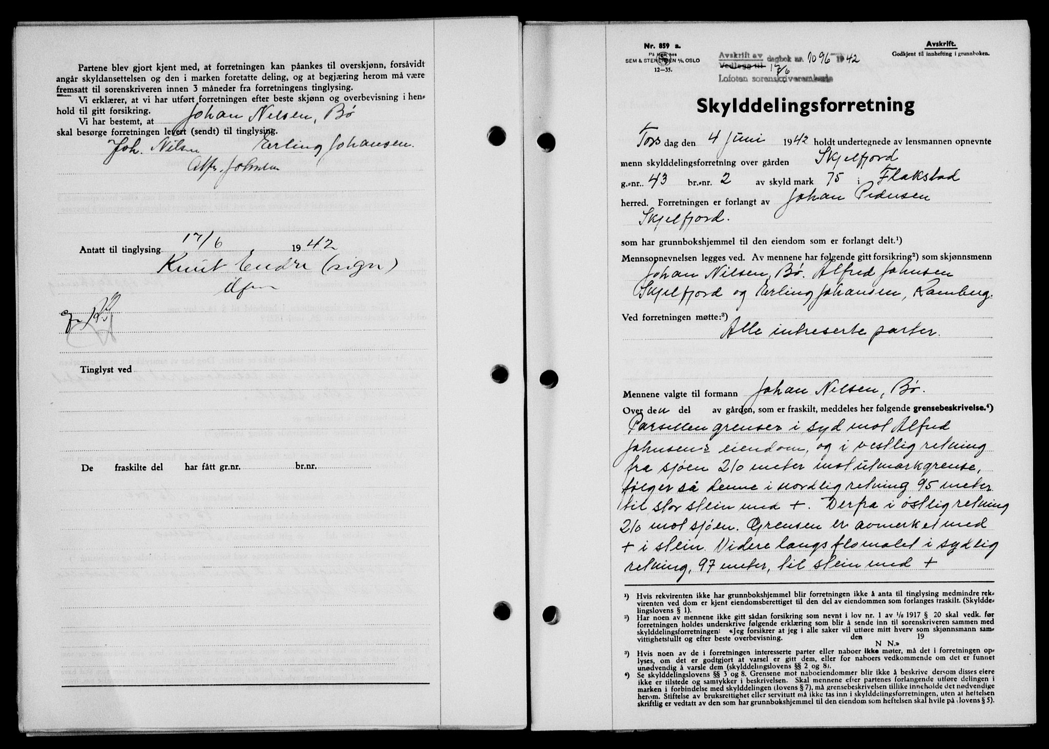 Lofoten sorenskriveri, SAT/A-0017/1/2/2C/L0010a: Mortgage book no. 10a, 1942-1943, Diary no: : 1096/1942