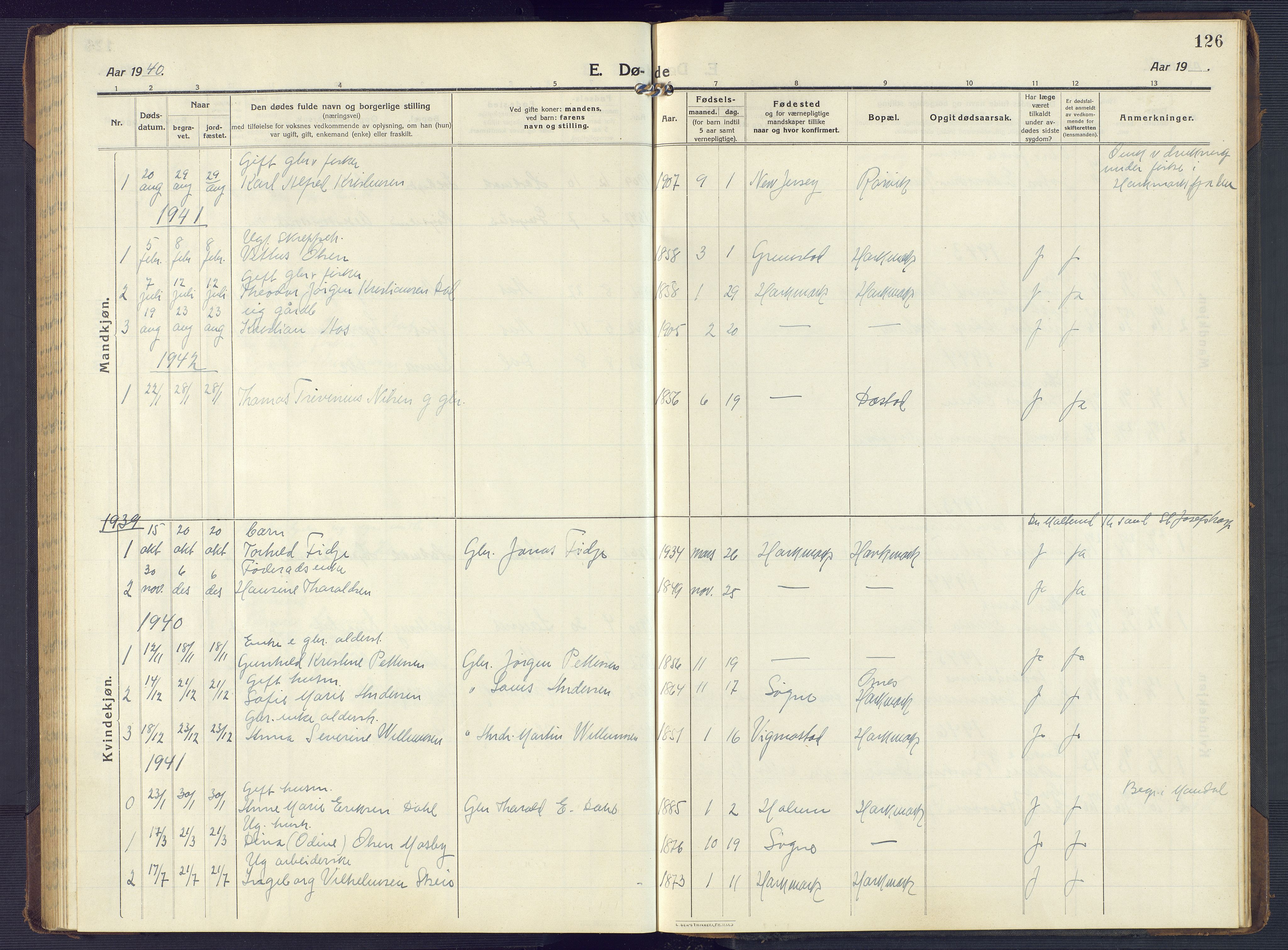 Mandal sokneprestkontor, SAK/1111-0030/F/Fb/Fbb/L0005: Parish register (copy) no. B 5, 1913-1957, p. 126