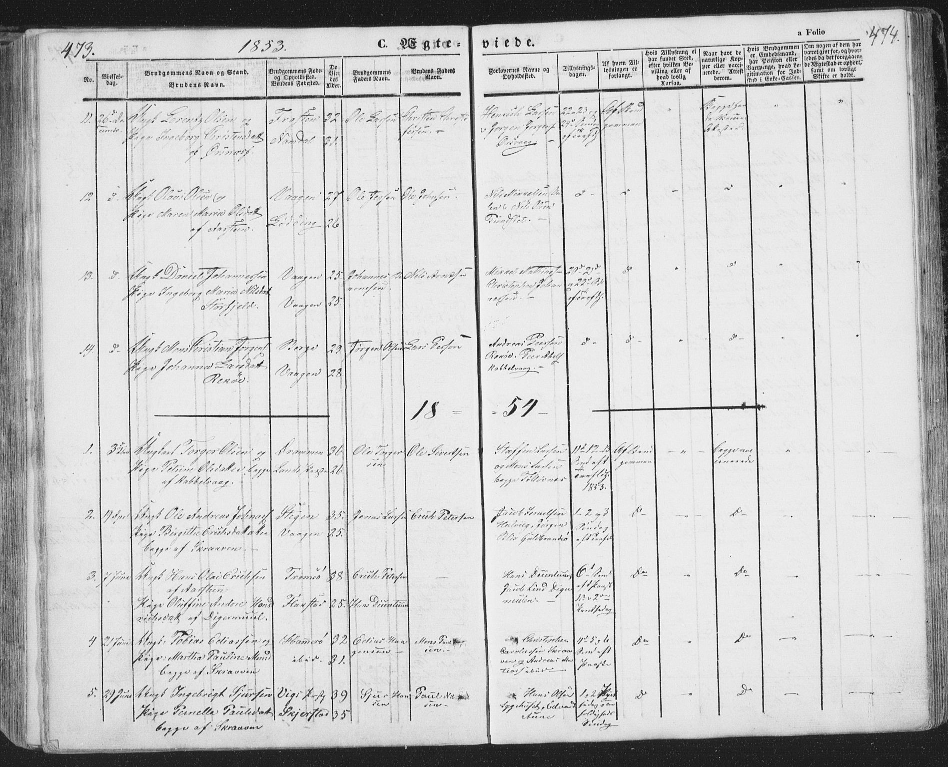 Ministerialprotokoller, klokkerbøker og fødselsregistre - Nordland, AV/SAT-A-1459/874/L1072: Parish register (copy) no. 874C01, 1843-1859, p. 473-474