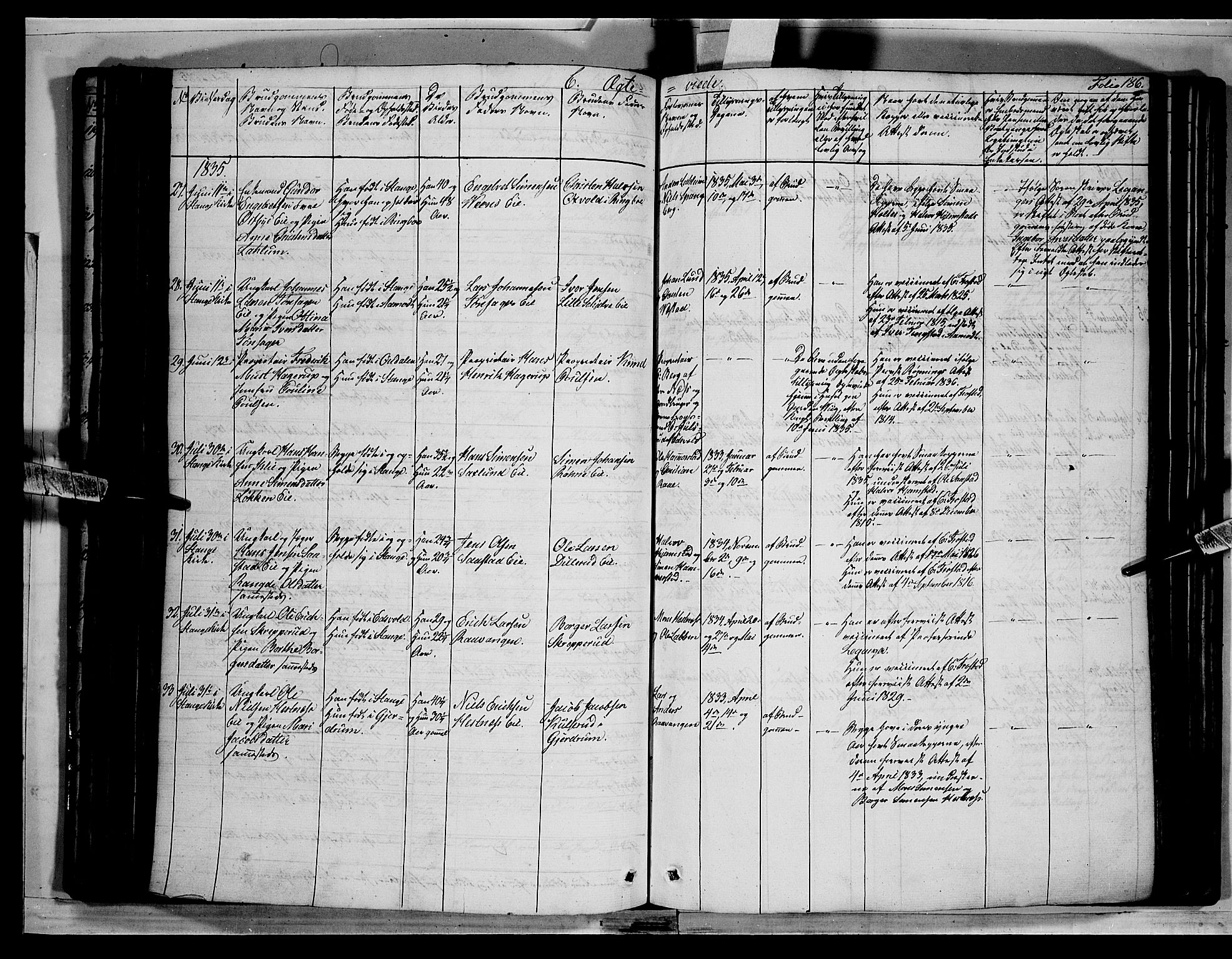 Stange prestekontor, SAH/PREST-002/K/L0010: Parish register (official) no. 10, 1835-1845, p. 186