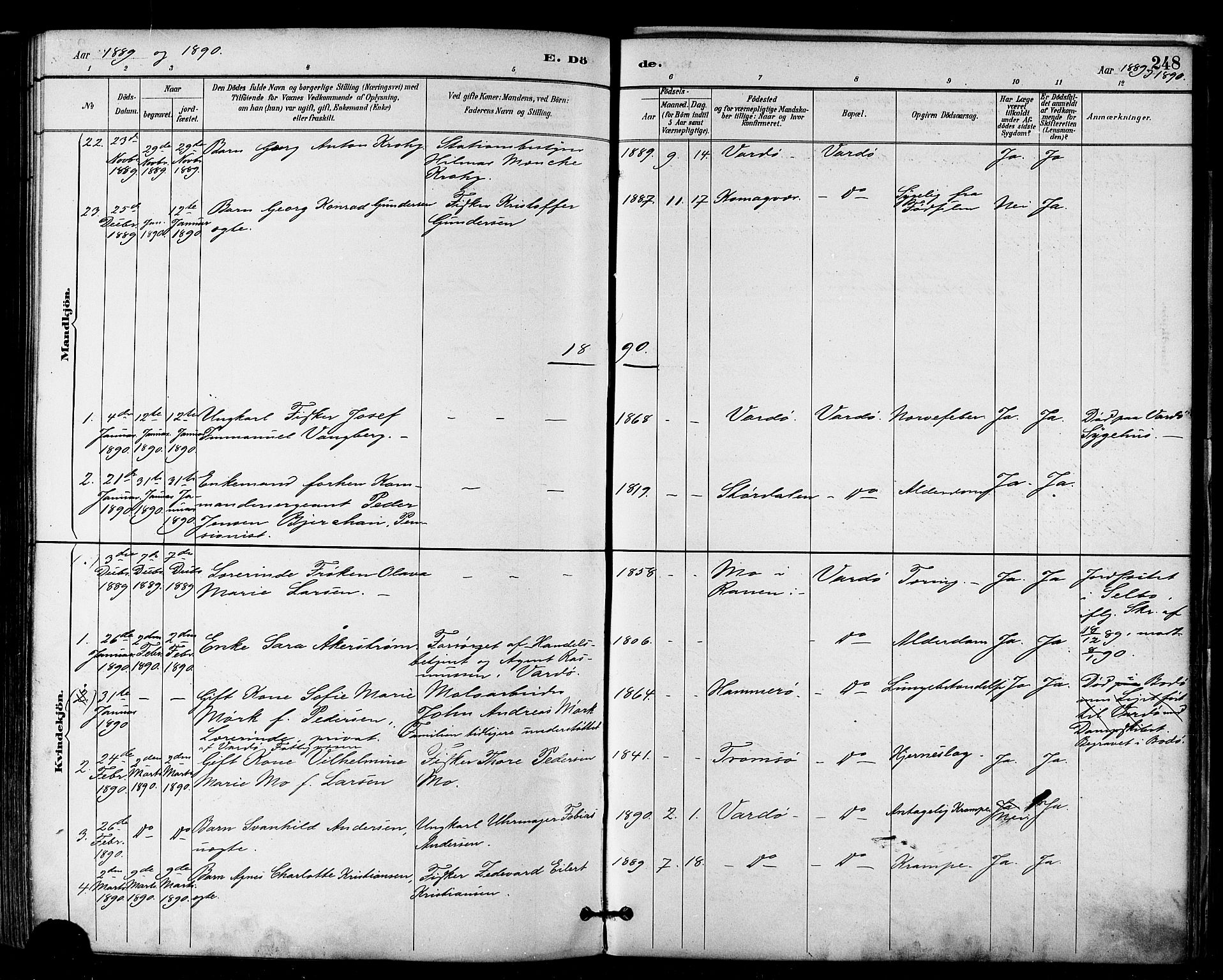 Vardø sokneprestkontor, AV/SATØ-S-1332/H/Ha/L0007kirke: Parish register (official) no. 7, 1886-1897, p. 248