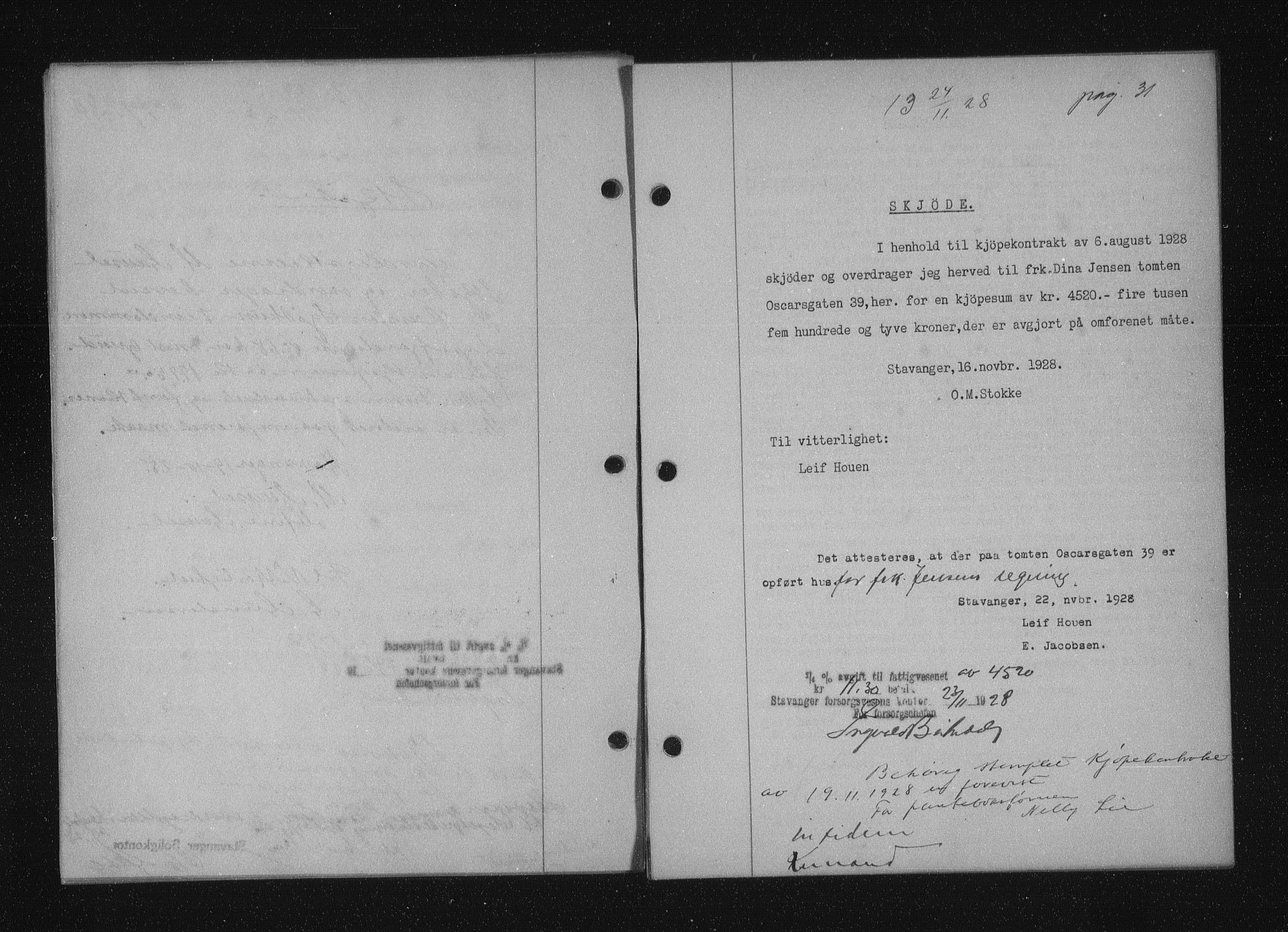 Stavanger byfogd, AV/SAST-A-101408/001/4/41/410/410BB/L0055: Mortgage book no. 43, 1928-1929, Deed date: 24.11.1928