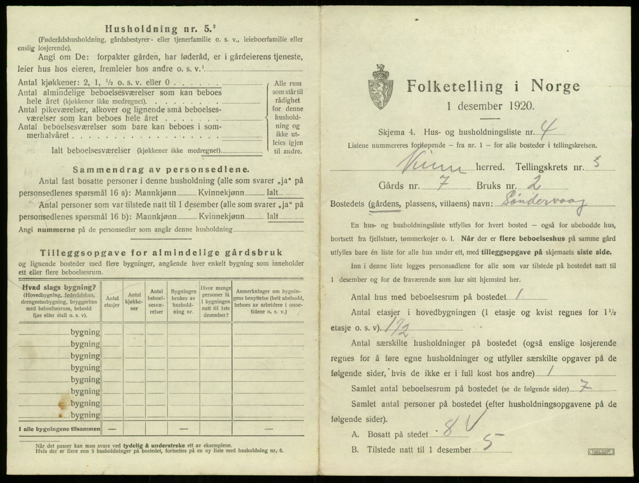 SAB, 1920 census for Kinn, 1920, p. 178