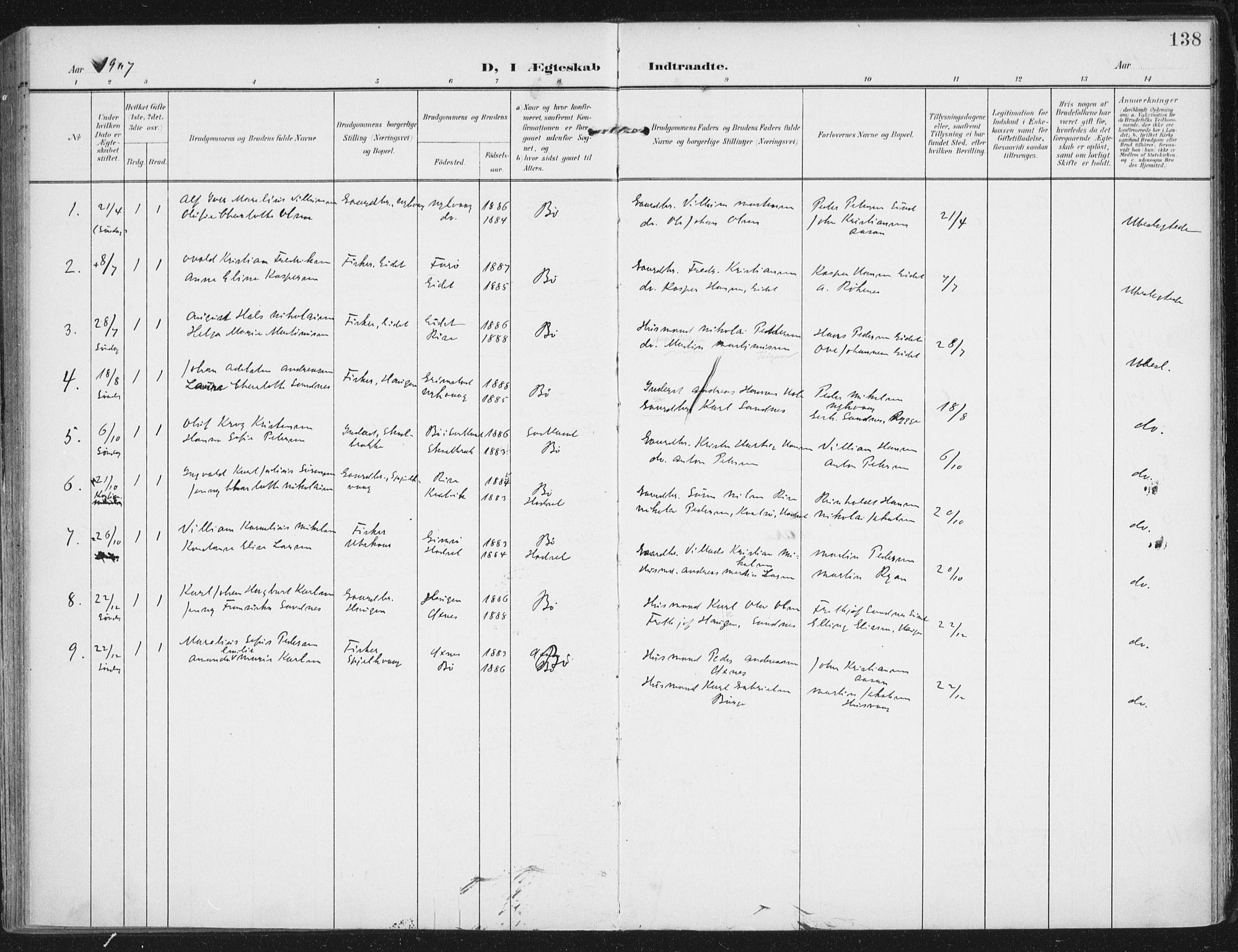 Ministerialprotokoller, klokkerbøker og fødselsregistre - Nordland, SAT/A-1459/892/L1321: Parish register (official) no. 892A02, 1902-1918, p. 138