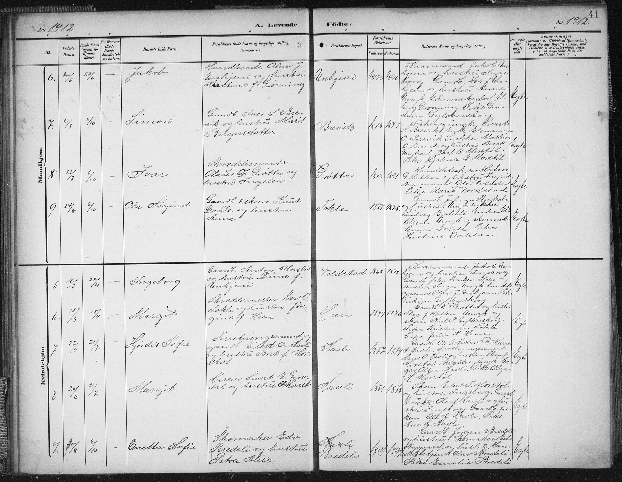 Ministerialprotokoller, klokkerbøker og fødselsregistre - Møre og Romsdal, SAT/A-1454/545/L0589: Parish register (copy) no. 545C03, 1902-1937, p. 41