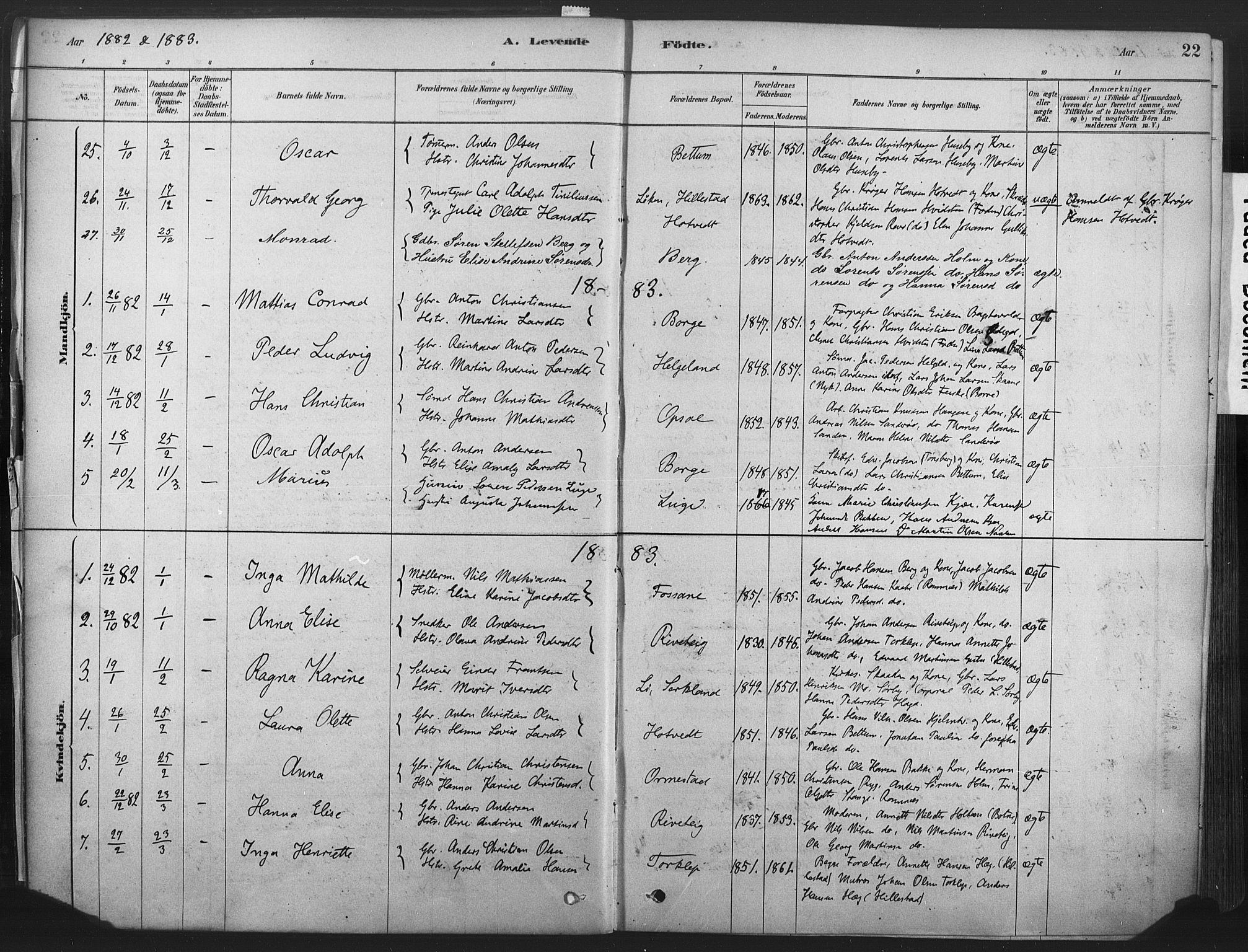 Våle kirkebøker, AV/SAKO-A-334/F/Fa/L0011: Parish register (official) no. I 11, 1878-1906, p. 22