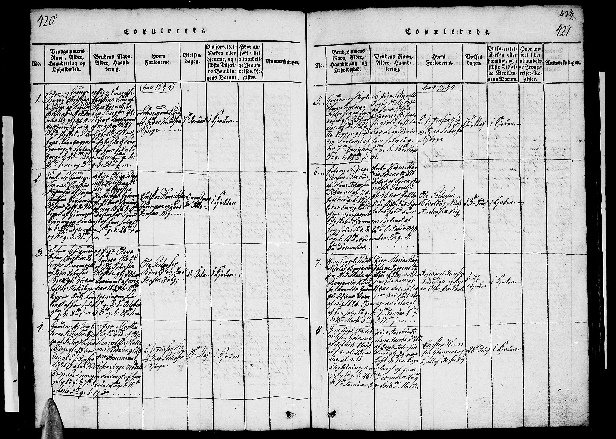 Ministerialprotokoller, klokkerbøker og fødselsregistre - Nordland, SAT/A-1459/812/L0186: Parish register (copy) no. 812C04, 1820-1849, p. 420-421