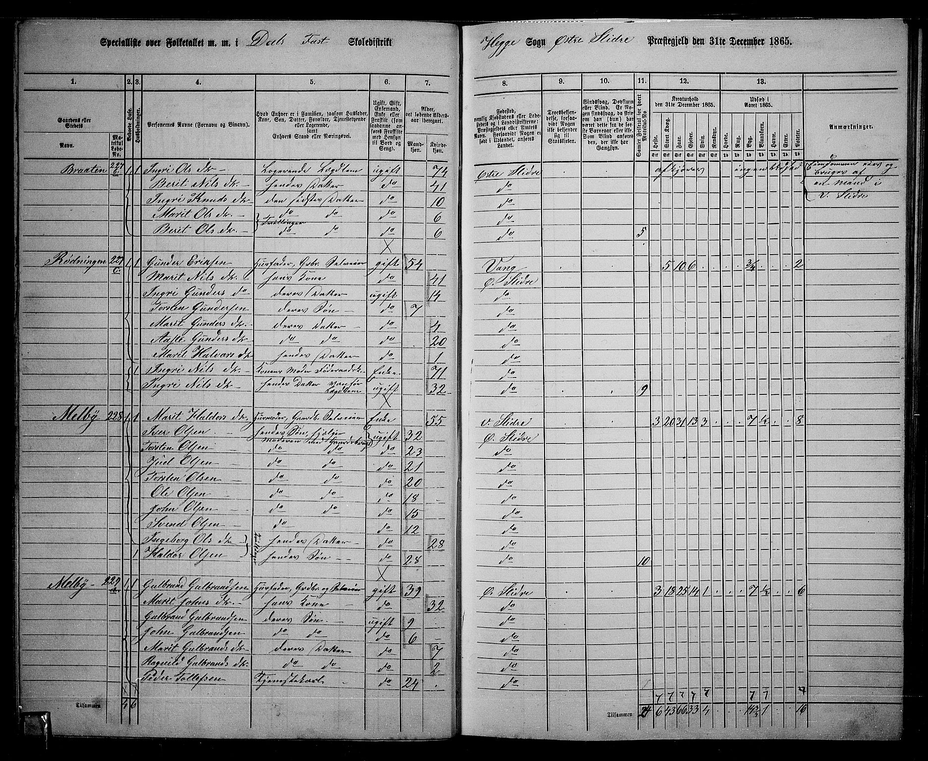 RA, 1865 census for Øystre Slidre, 1865, p. 39