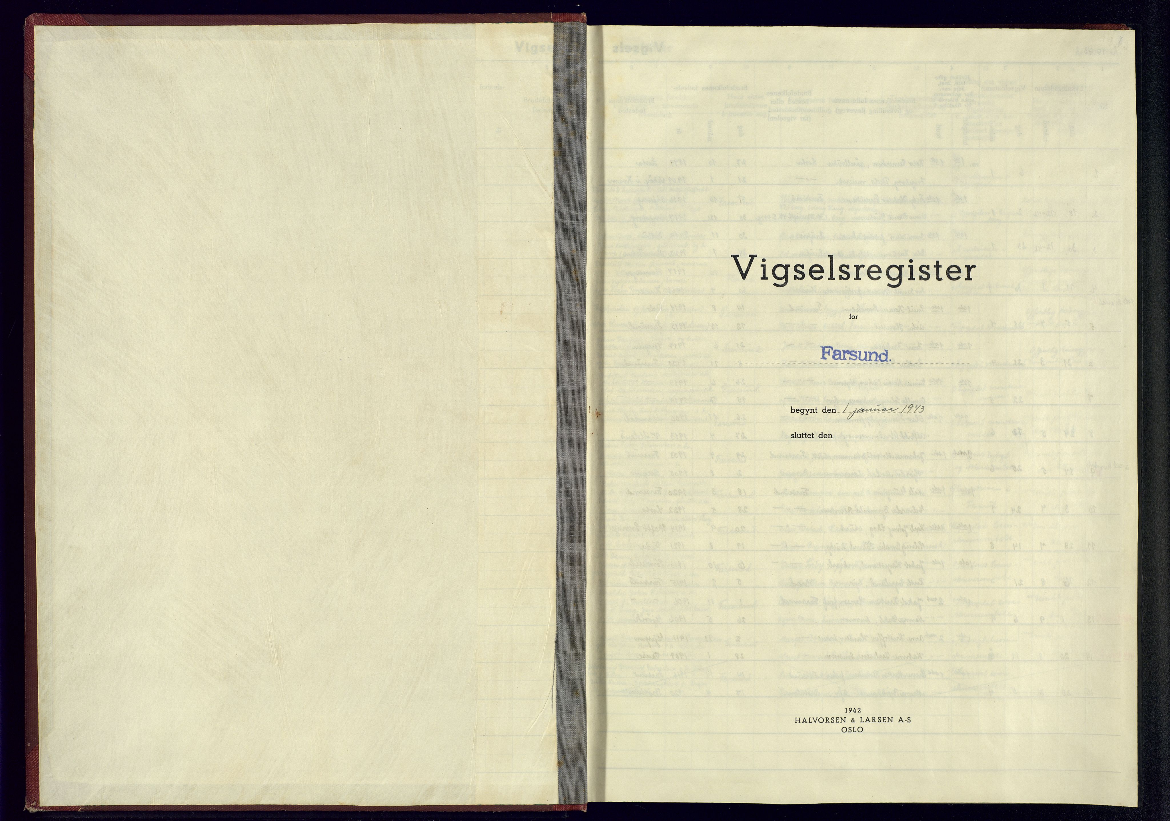 Farsund sokneprestkontor, AV/SAK-1111-0009/J/Jb/L0002: Marriage register no. A-VI-5, 1943-1945