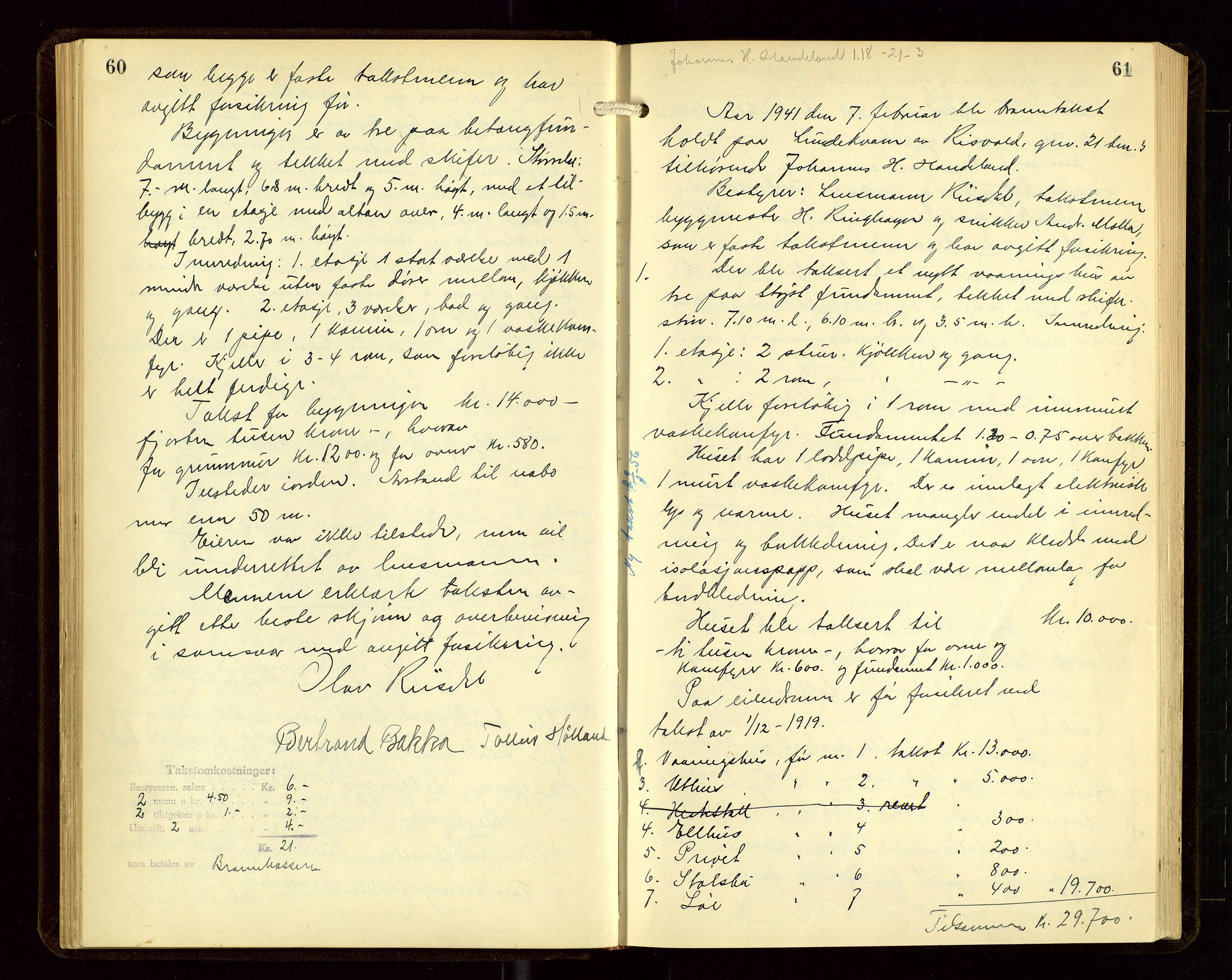 Sauda lensmannskontor, AV/SAST-A-100177/Goa/L0004: "Brandtakstprotokoll for Sauda lensmannsdistrikt", 1934-1946, p. 60-61