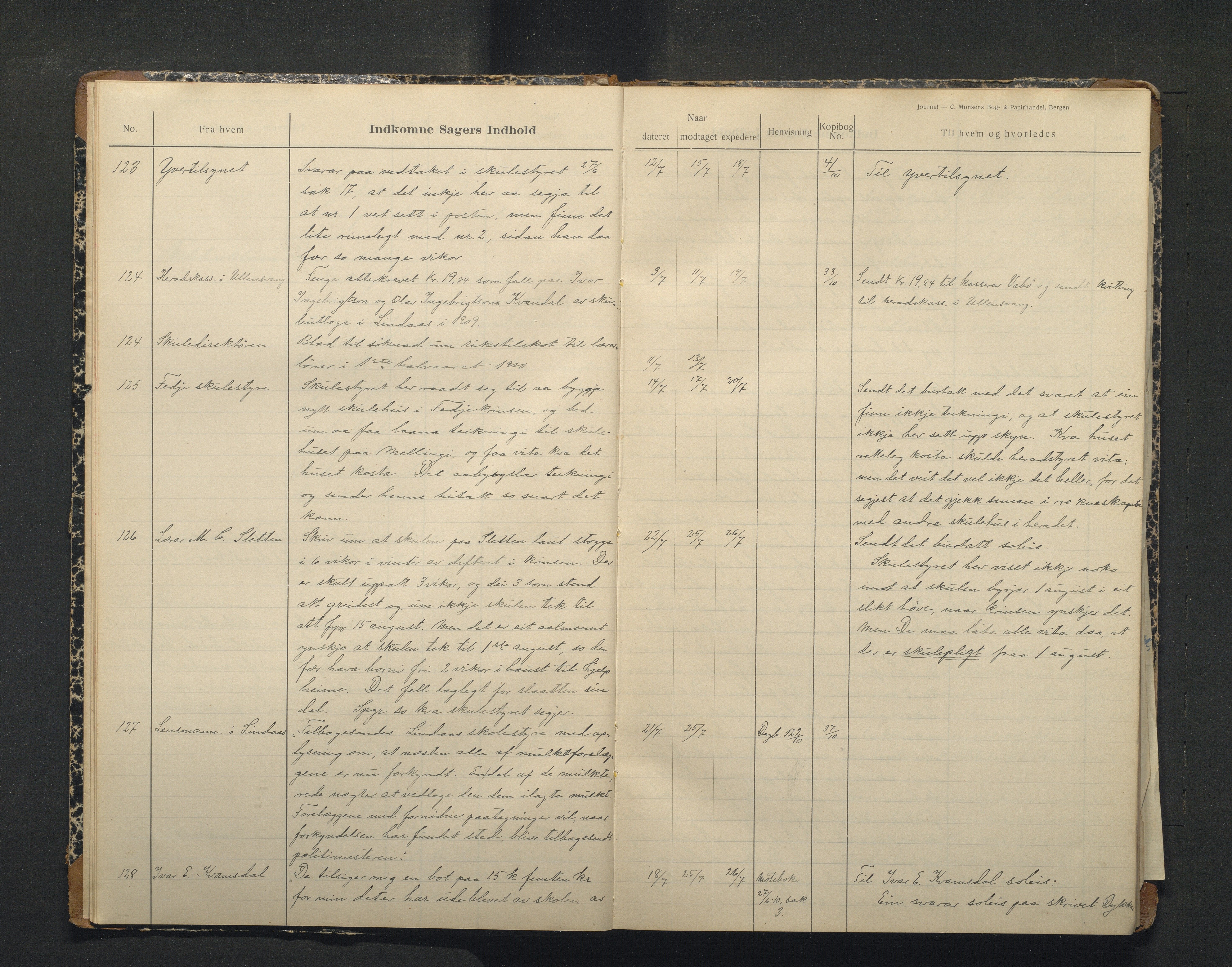 Lindås kommune. Skulestyret, IKAH/1263-211/C/Ca/L0004: Postjournal for Lindås skulestyre, 1910-1912