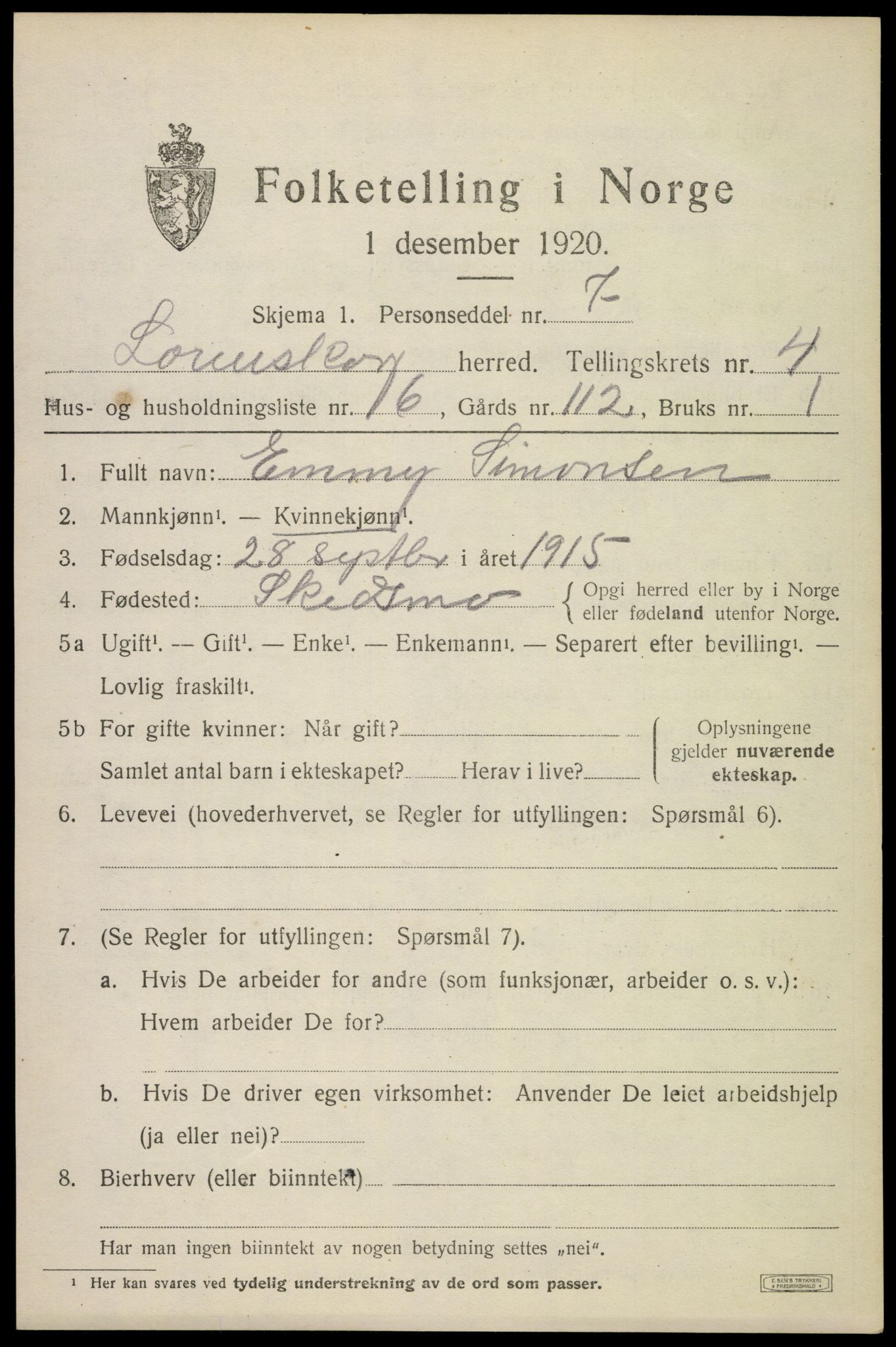 SAO, 1920 census for Lørenskog, 1920, p. 3519